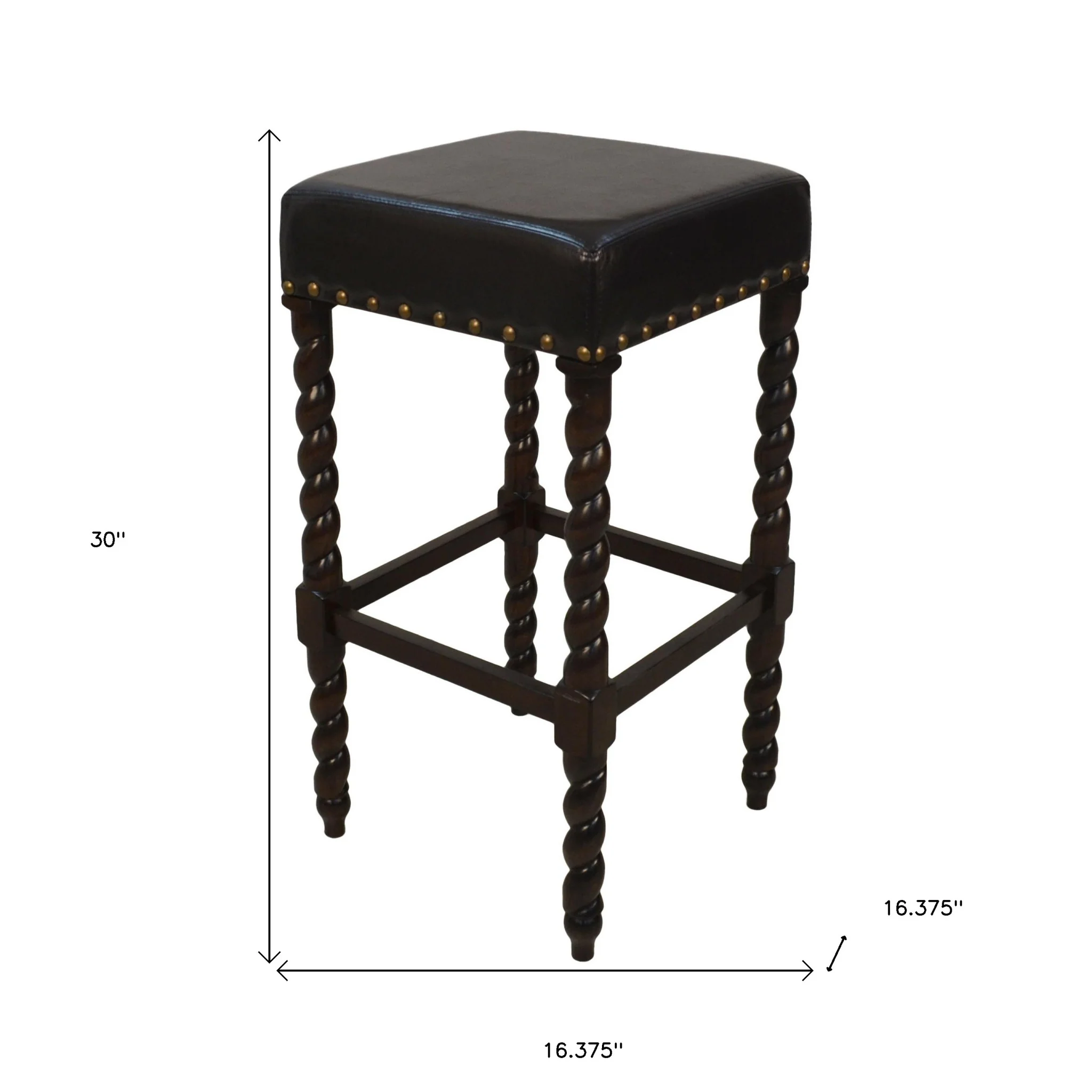 30" Black Faux Leather And Solid Wood Backless Bar Height Chair With Footrest By Homeroots - Image 5