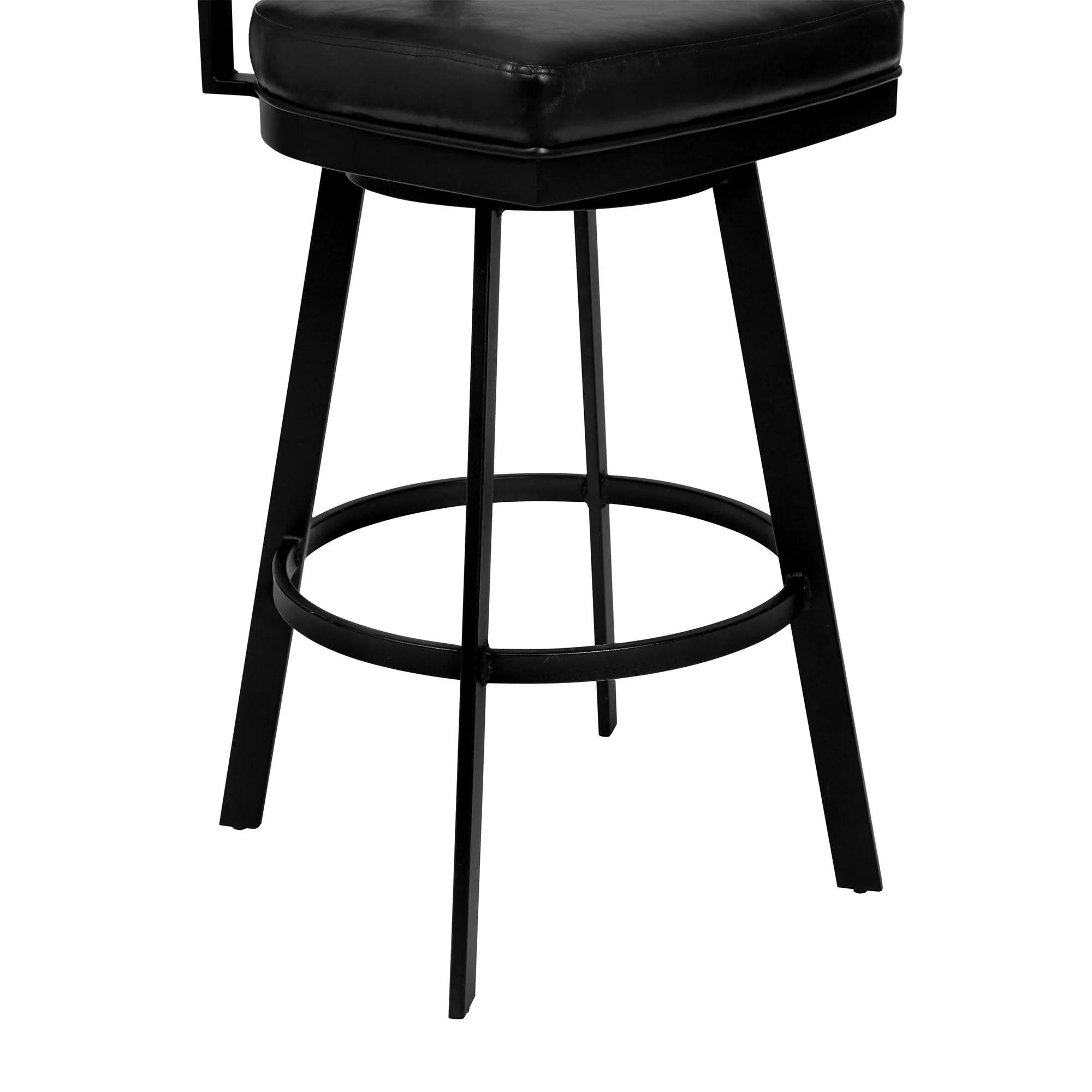 30" Black Faux Leather Black Metal and Gray Walnut Open Back Swivel Bar Stool By Homeroots - Image 6