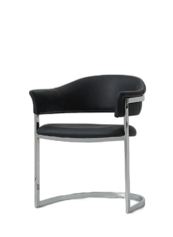 30' Black Leatherette And Stainless Steel Dining Chair By Homeroots - Image 3