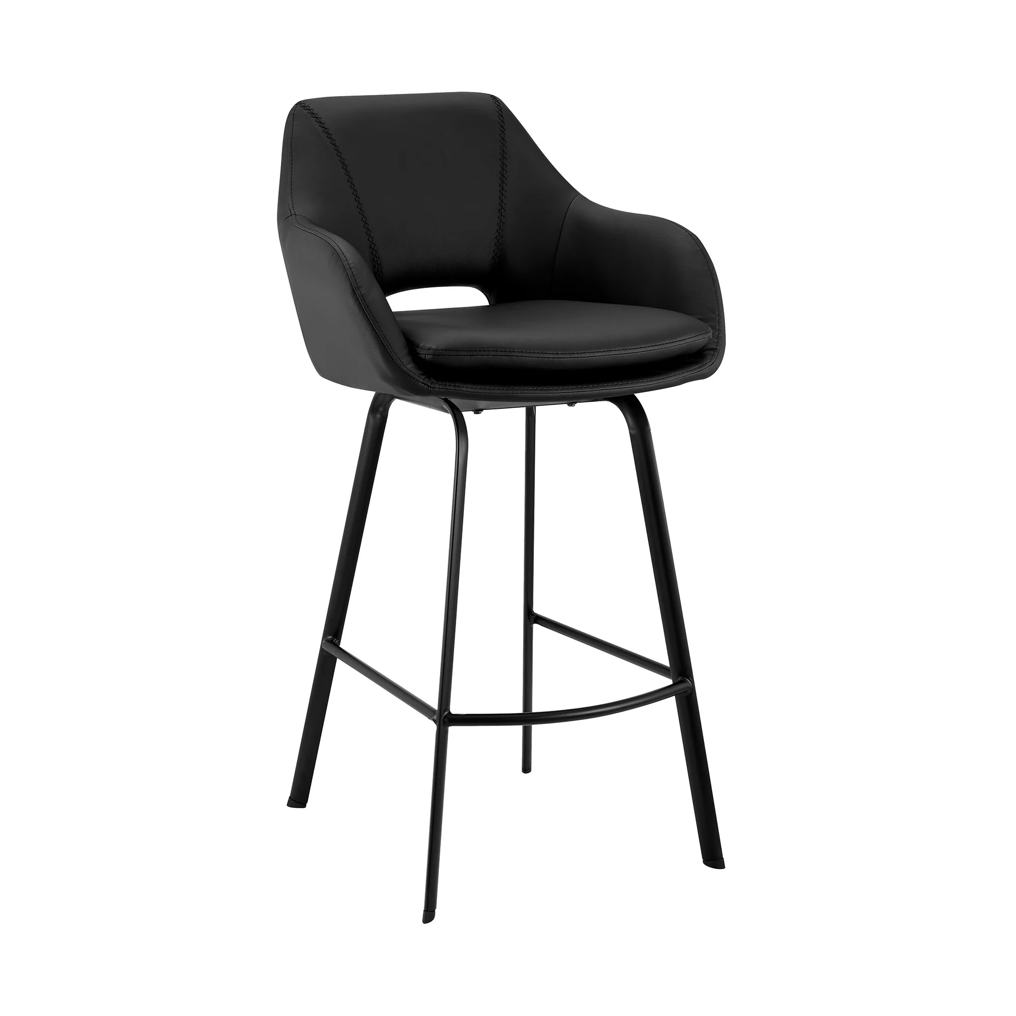 30" Black on Black Faux Leather Comfy Swivel Bar Stool By Homeroots - Image 2