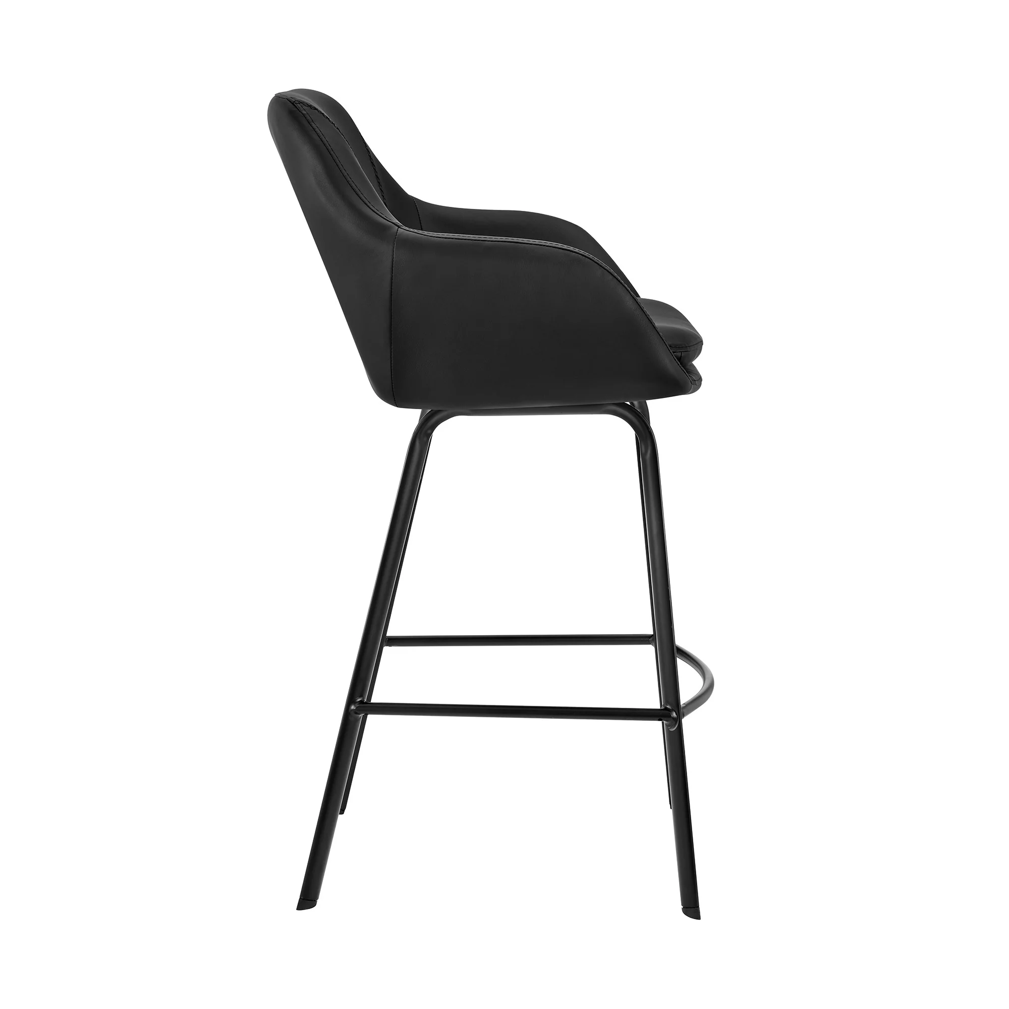 30" Black on Black Faux Leather Comfy Swivel Bar Stool By Homeroots - Image 4