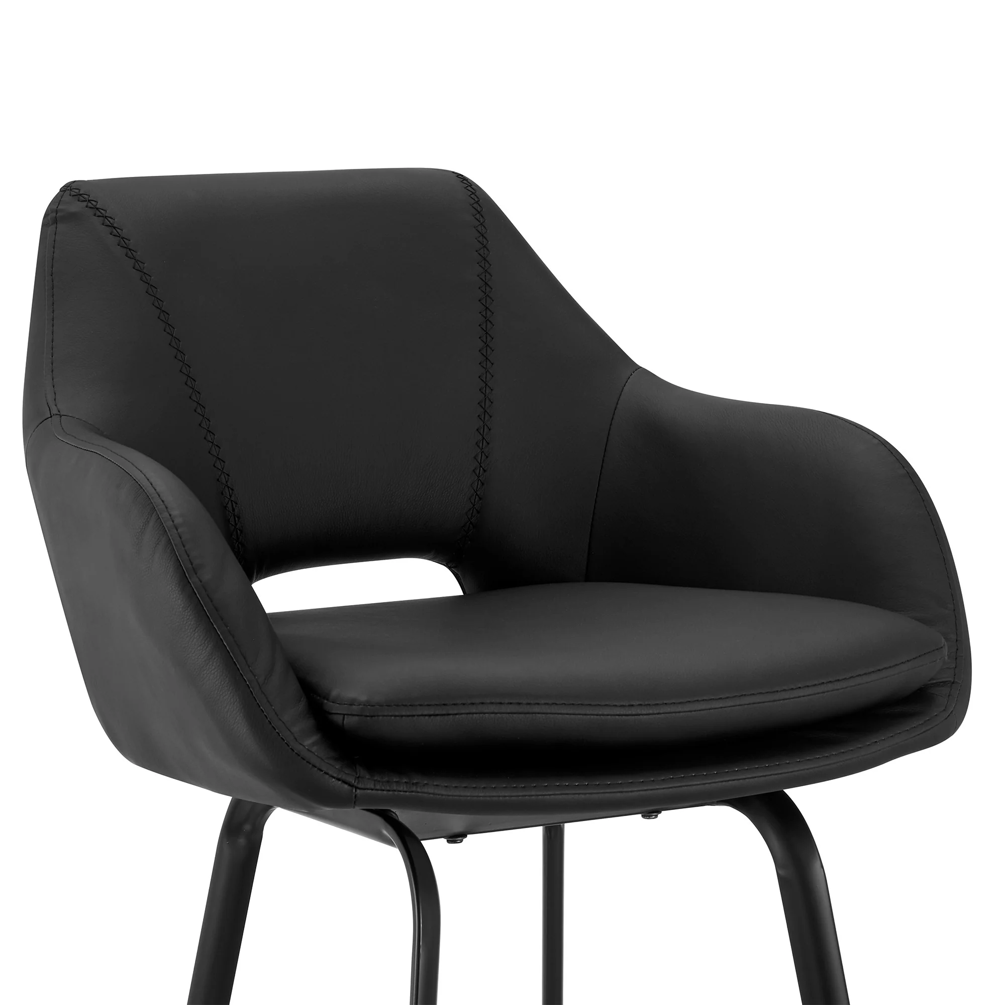 30" Black on Black Faux Leather Comfy Swivel Bar Stool By Homeroots - Image 7