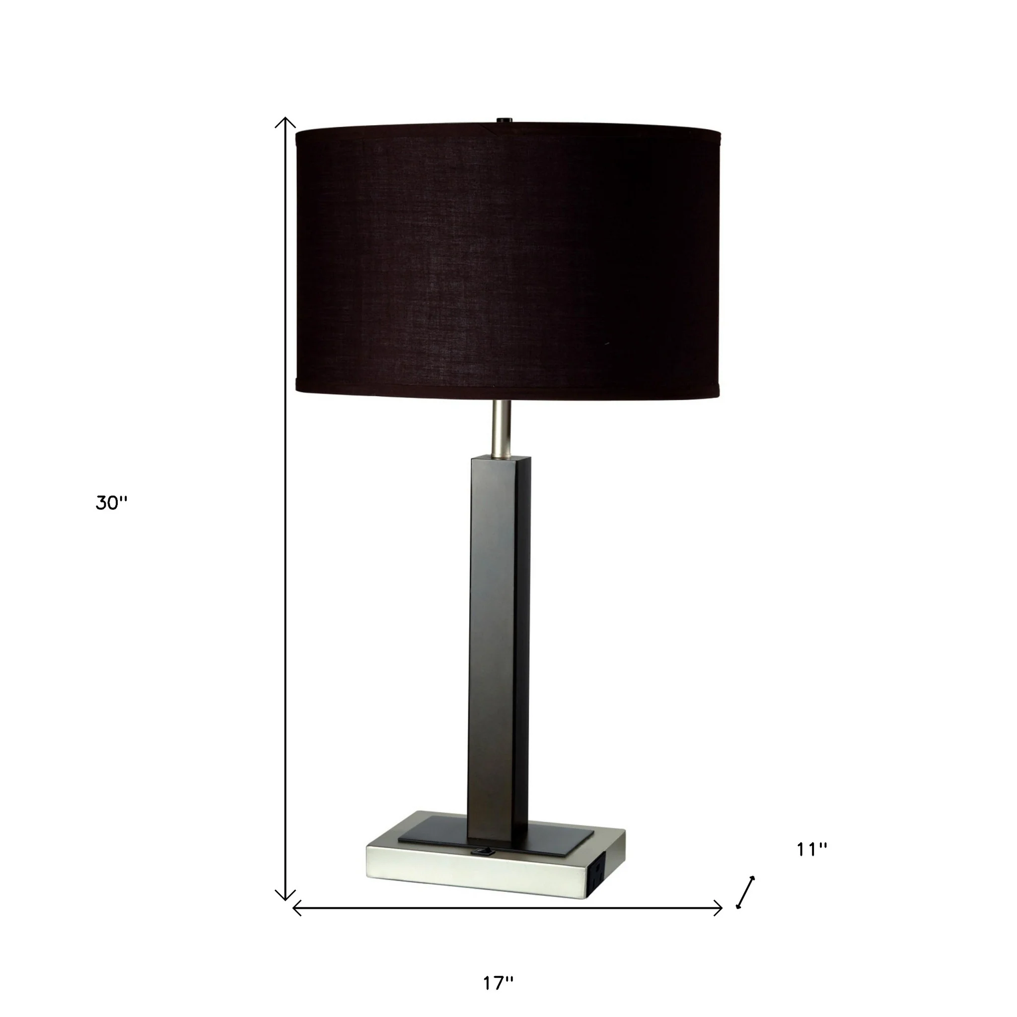 30" Black Polyresin Table Lamp With Brown Classic Drum Shade By Homeroots - Image 6