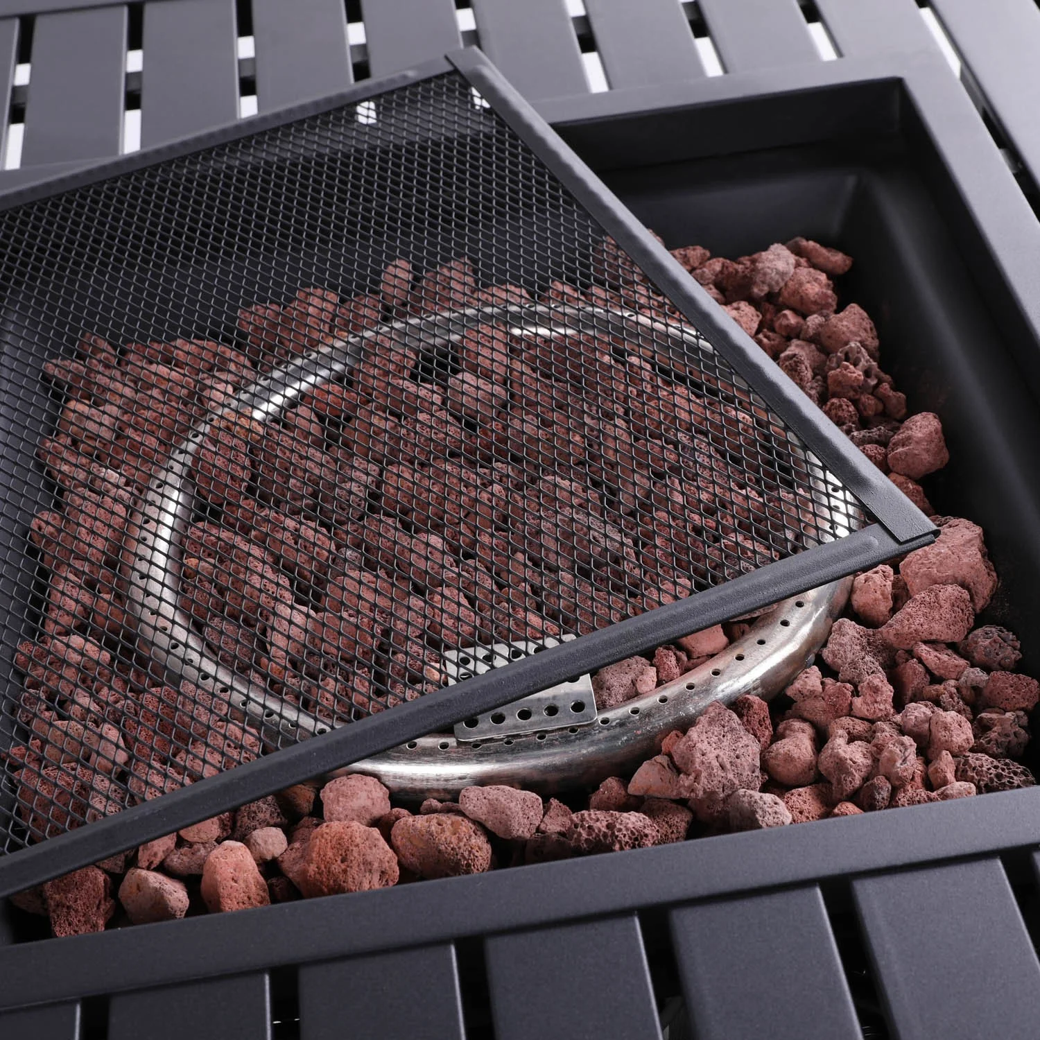 30" Black Square Slat Top Fire Pit Table with Lid By Homeroots - Image 7