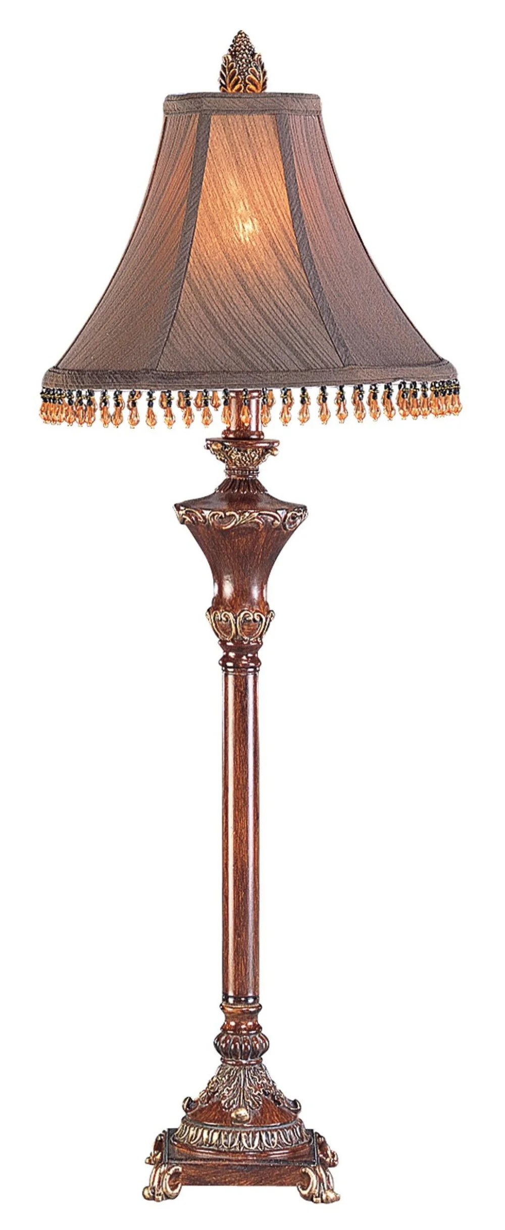 30" Bronze Polyresin Table Lamp With Brown Bell Shade with Hanging Beads By Homeroots - Image 2