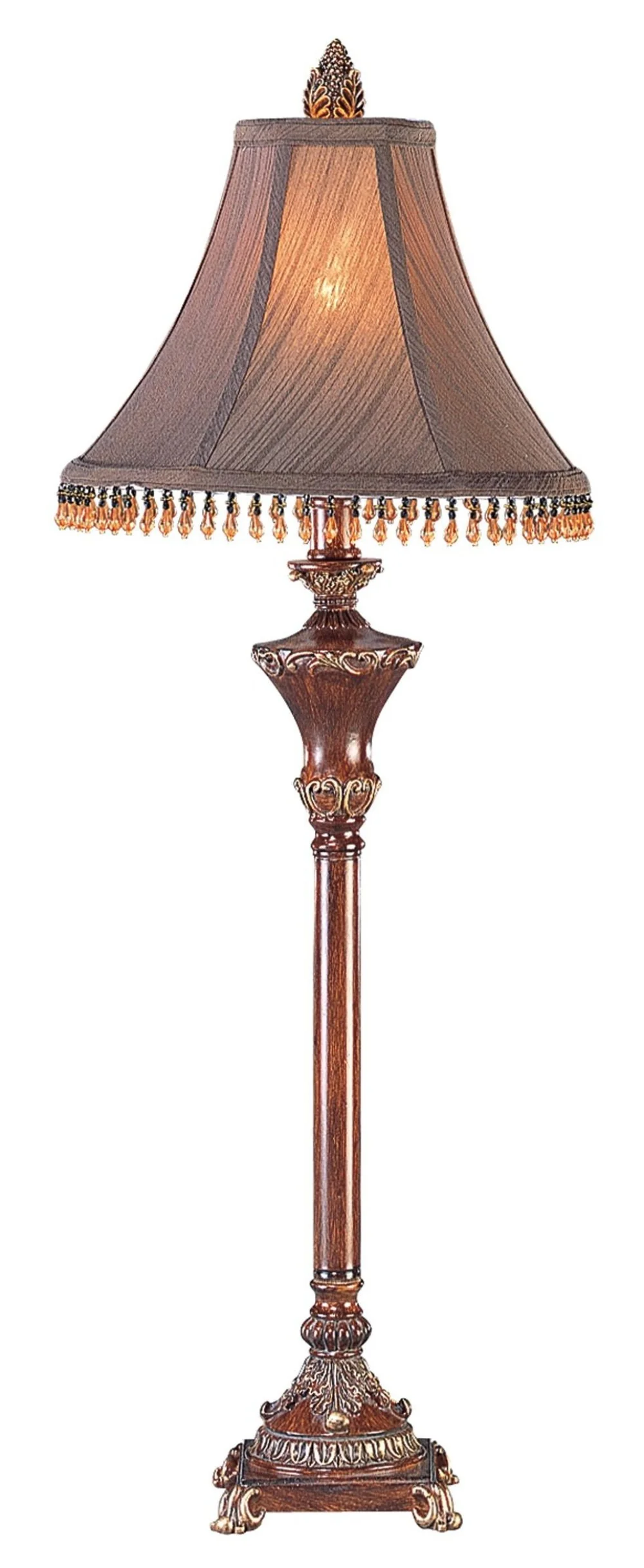 30" Bronze Polyresin Table Lamp With Brown Bell Shade with Hanging Beads By Homeroots - Image 3