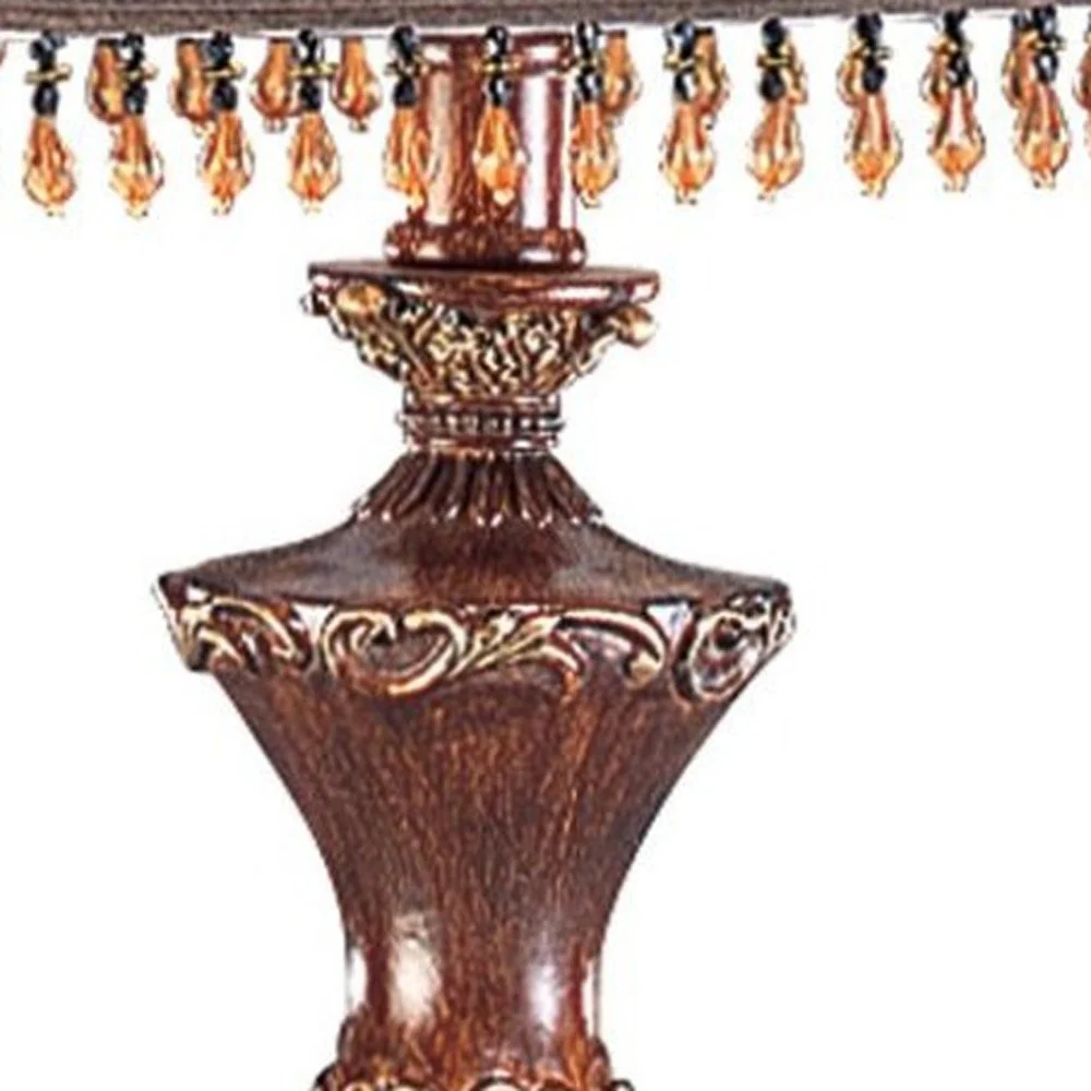 30" Bronze Polyresin Table Lamp With Brown Bell Shade with Hanging Beads By Homeroots - Image 4