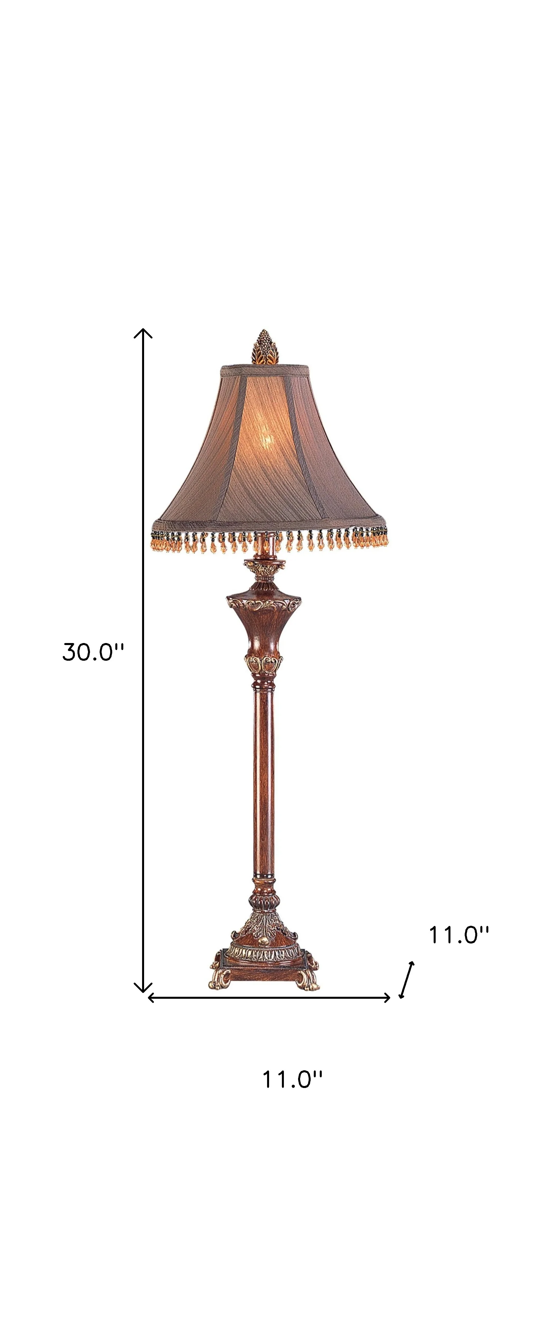 30" Bronze Polyresin Table Lamp With Brown Bell Shade with Hanging Beads By Homeroots - Image 6