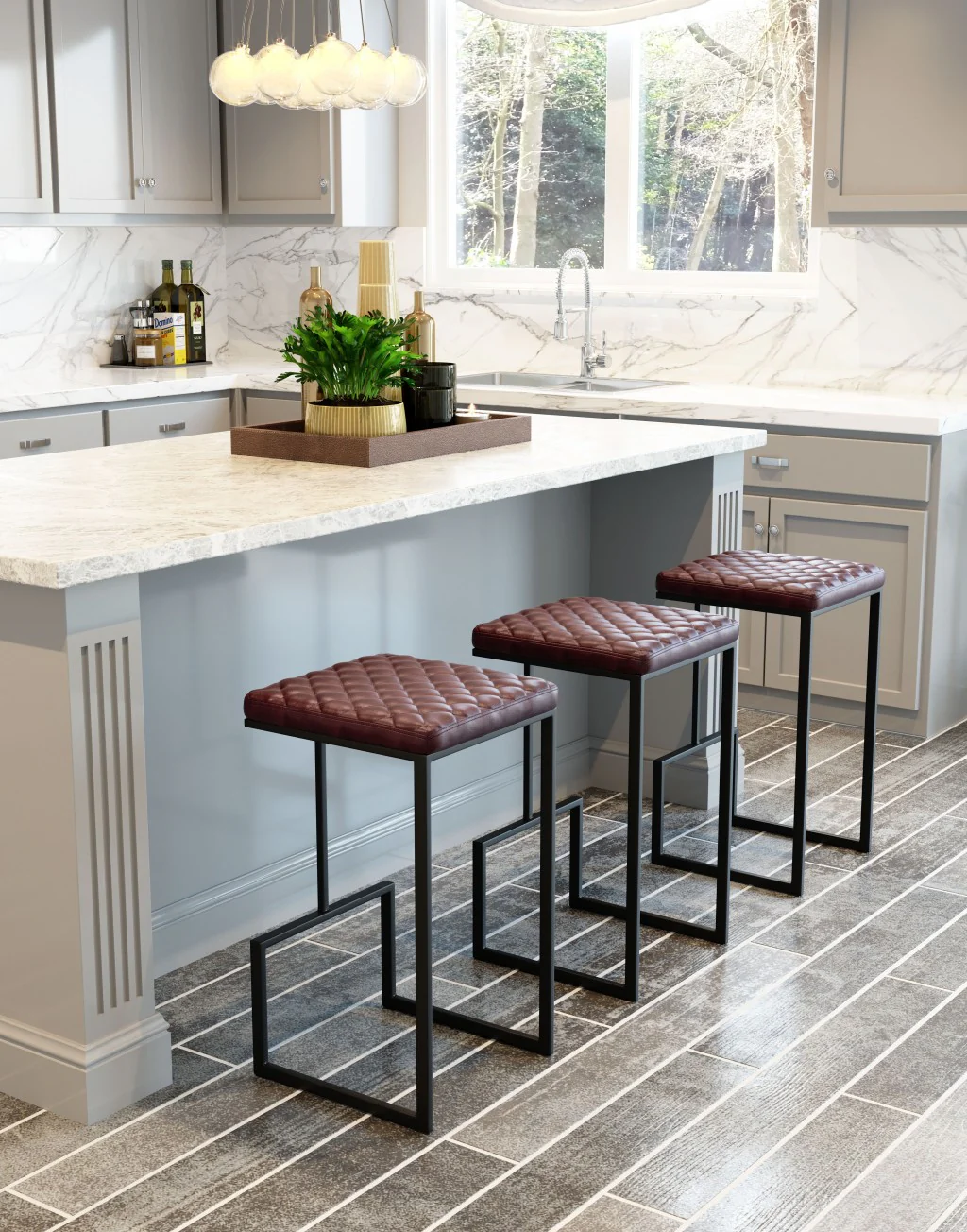 30" Brown And Black Steel Backless Bar Height Chair With Footrest By Homeroots - Image 7