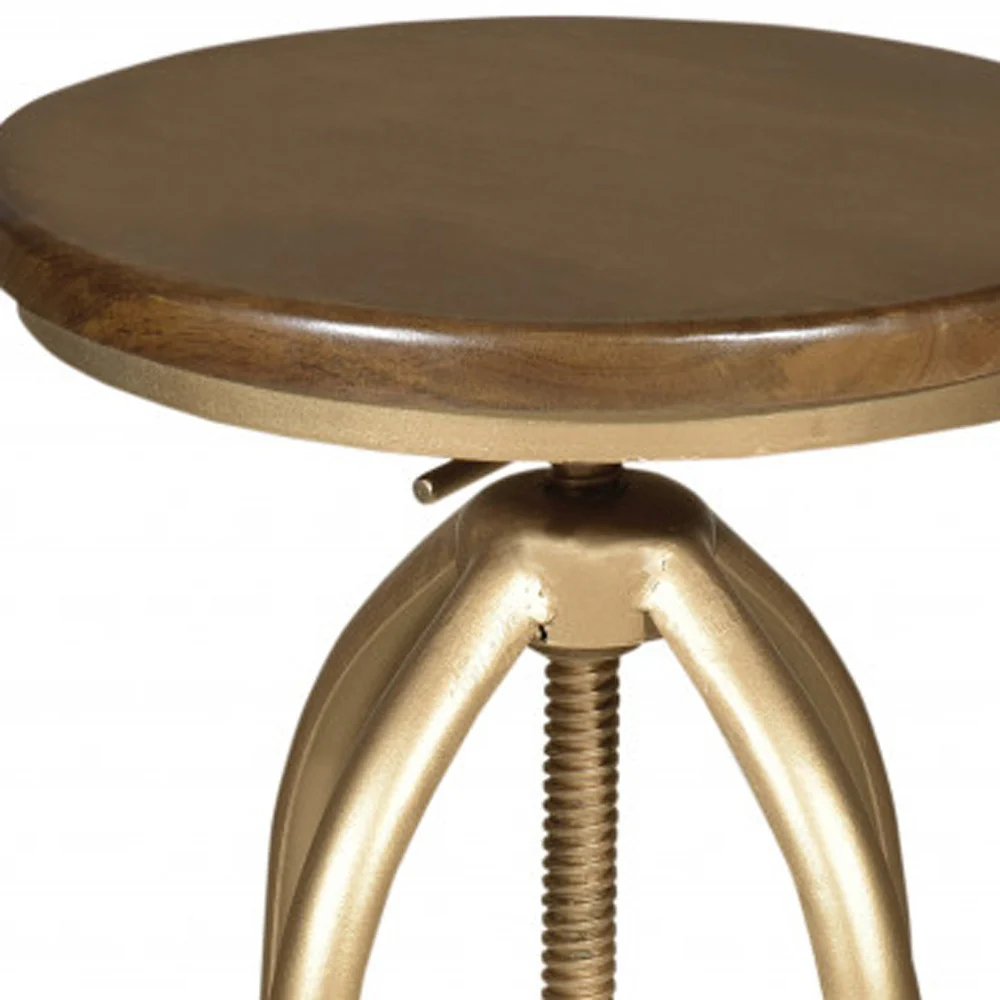 30" Brown And Gold Swivel Backless Adjustable Height Bar Chair With Footrest By Homeroots - Image 3