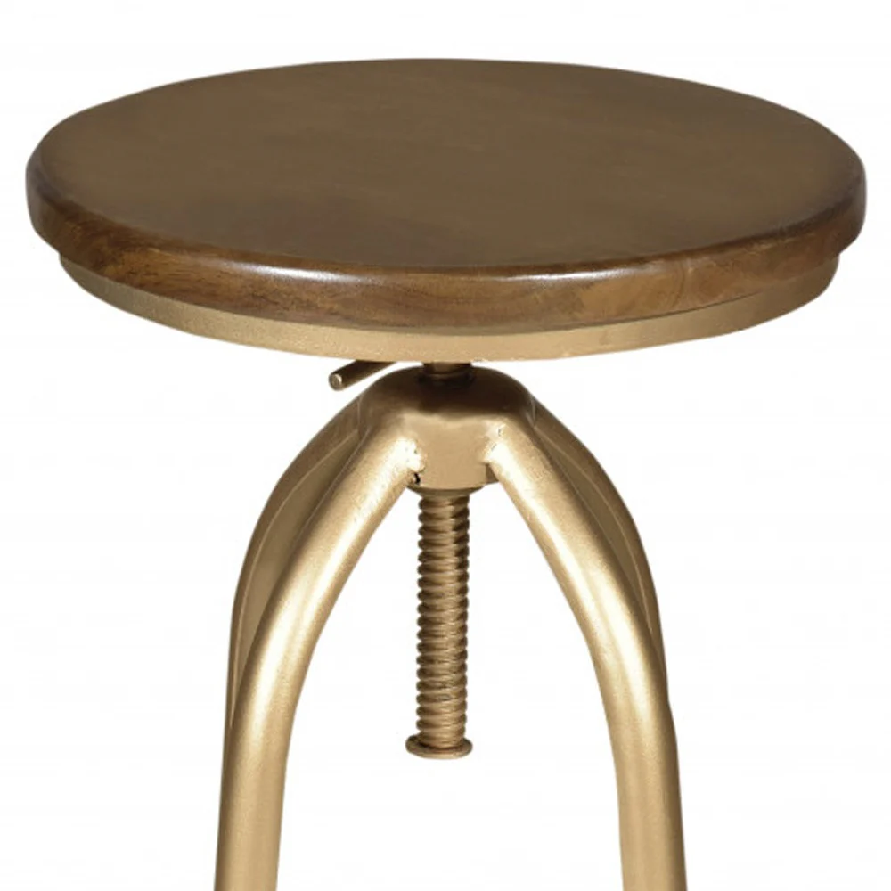 30" Brown And Gold Swivel Backless Adjustable Height Bar Chair With Footrest By Homeroots - Image 4