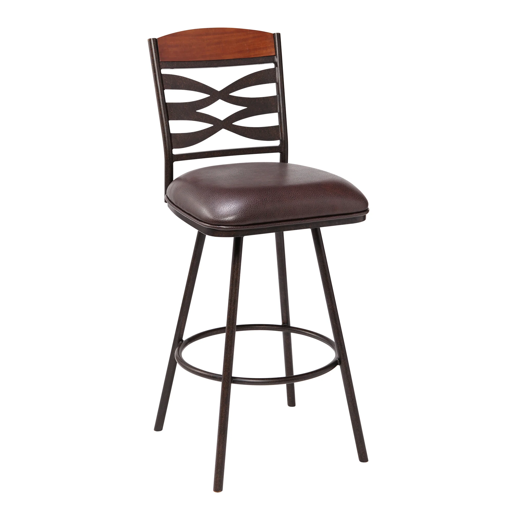 30" Brown Faux Leather Speckled Metal and Maple Wood Bar Stool By Homeroots - Image 2