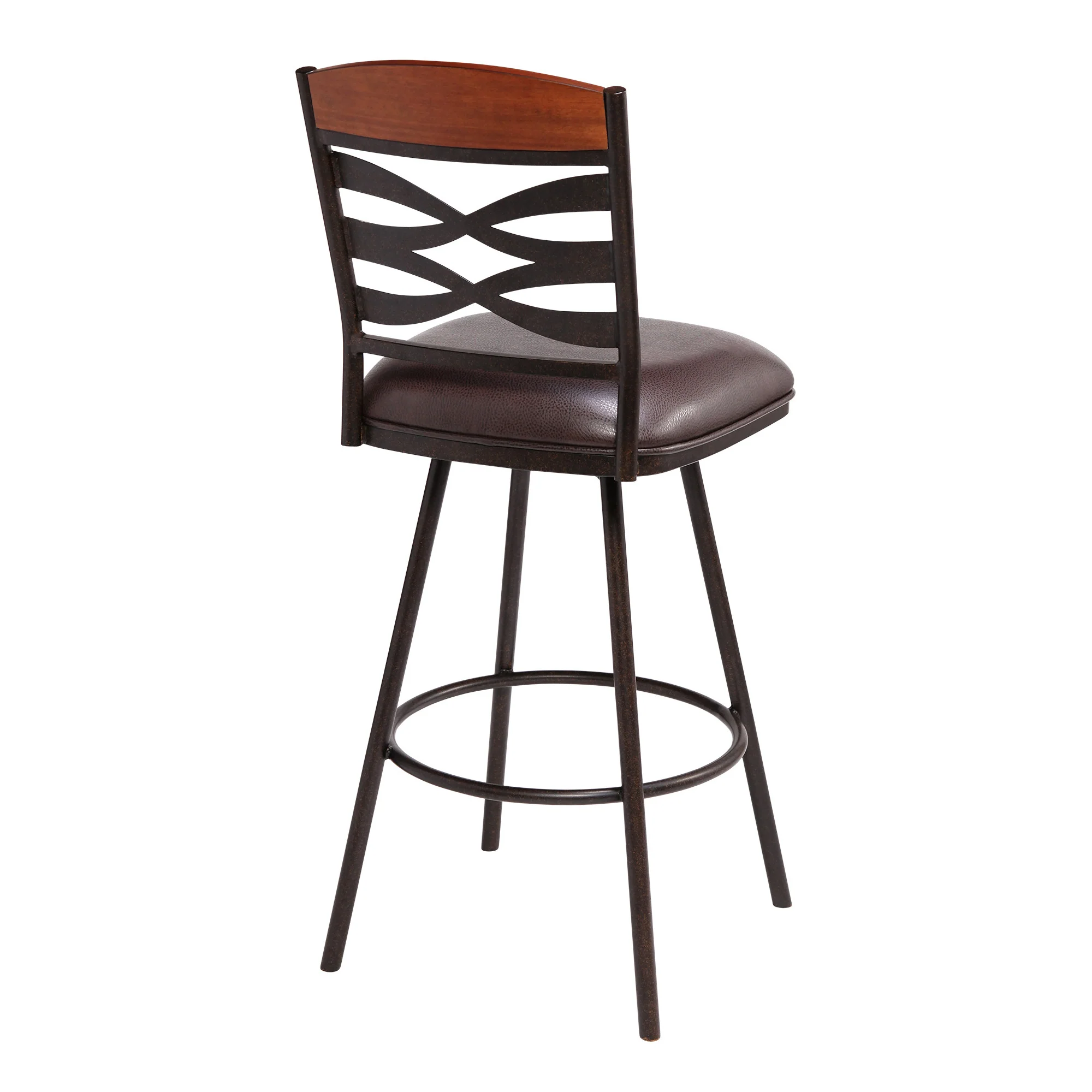 30" Brown Faux Leather Speckled Metal and Maple Wood Bar Stool By Homeroots - Image 3