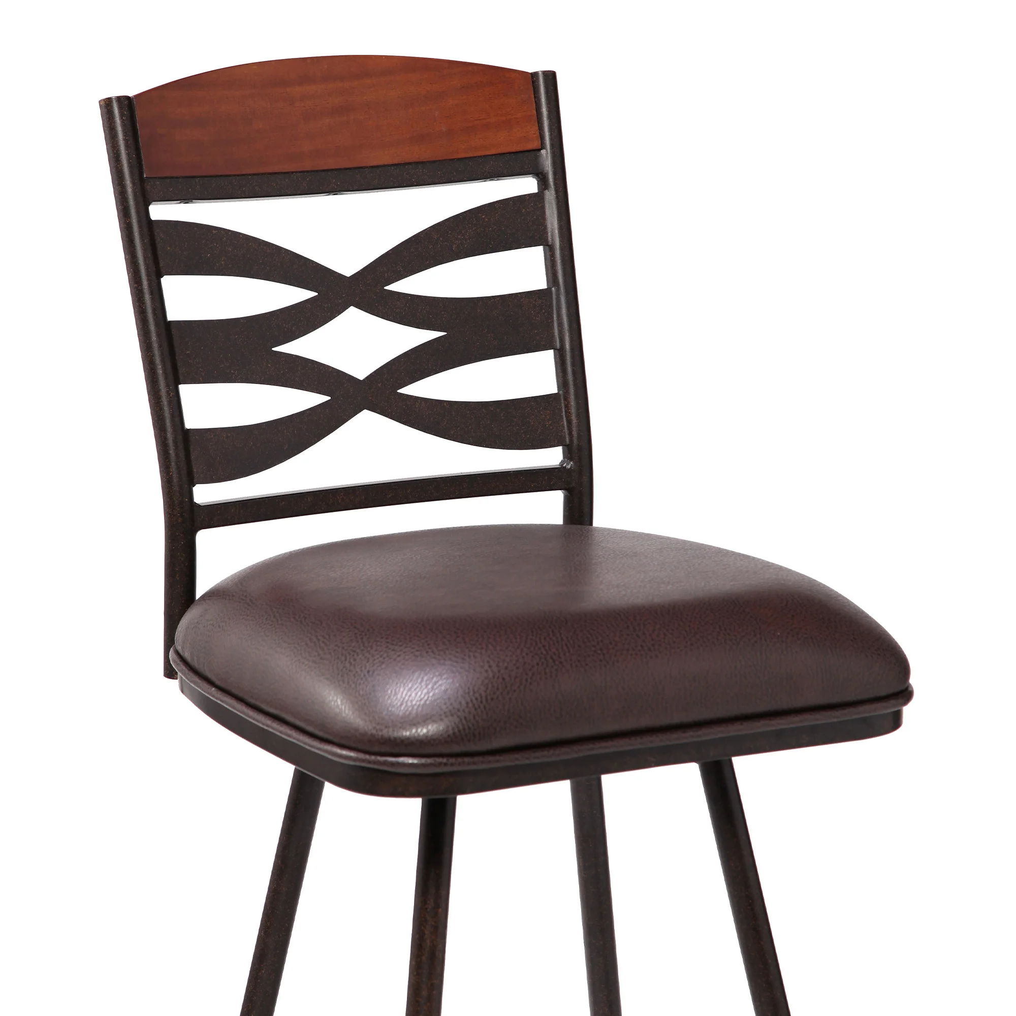 30" Brown Faux Leather Speckled Metal and Maple Wood Bar Stool By Homeroots - Image 4