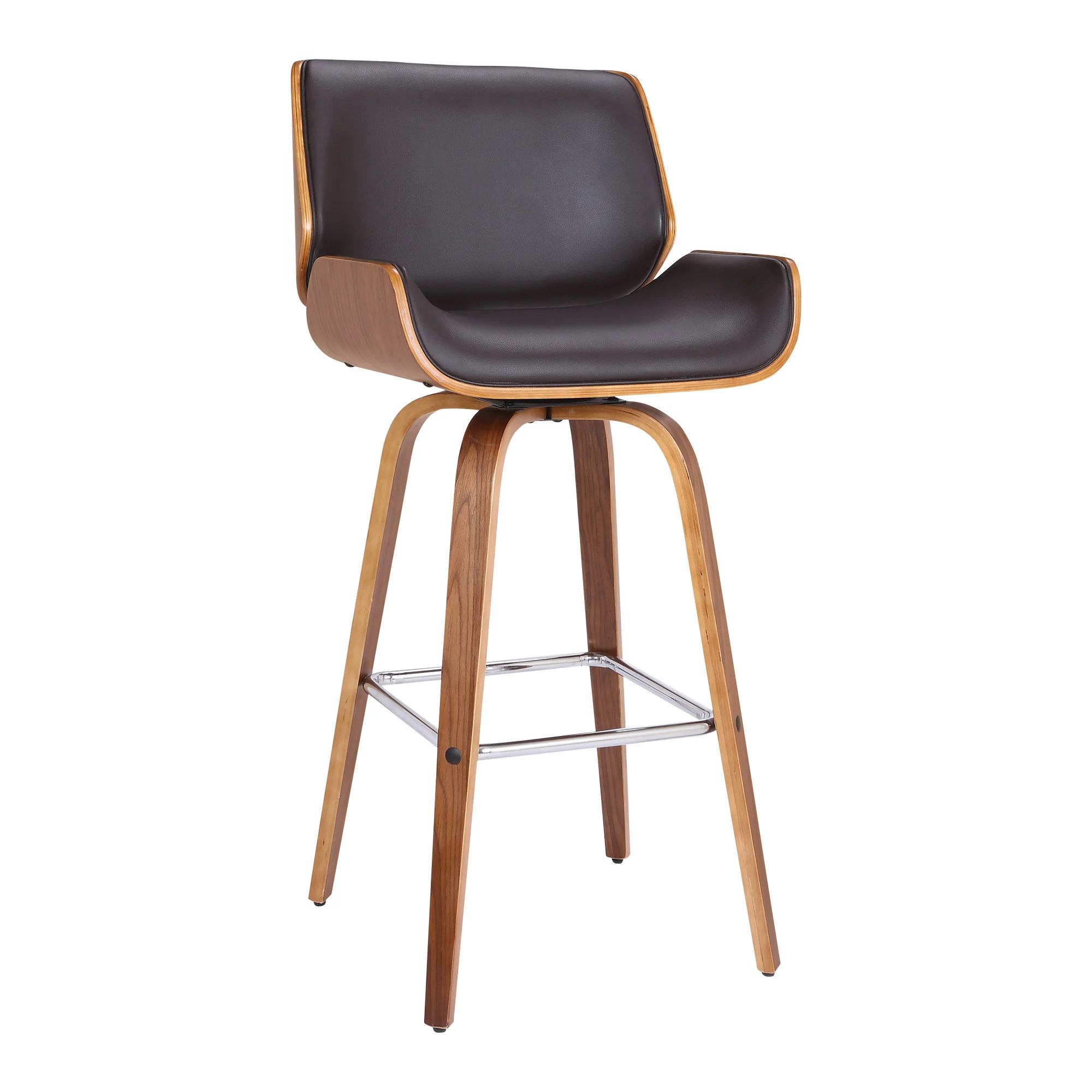 30" Brown Faux Leather Wooden Base Bar Stool By Homeroots - Image 2