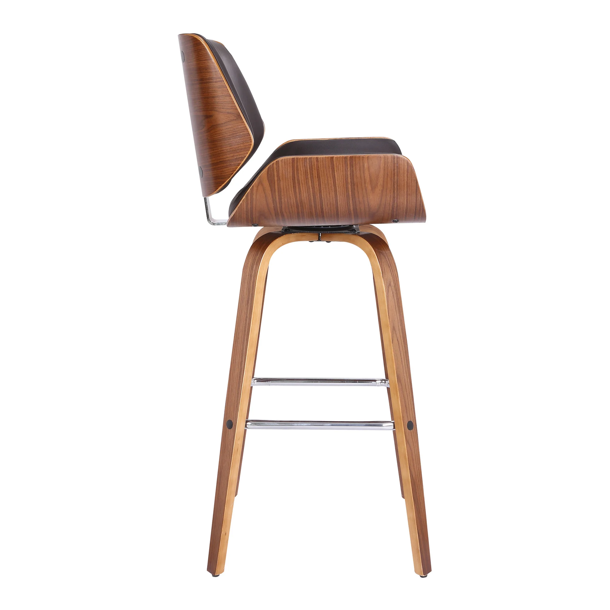 30" Brown Faux Leather Wooden Base Bar Stool By Homeroots - Image 4