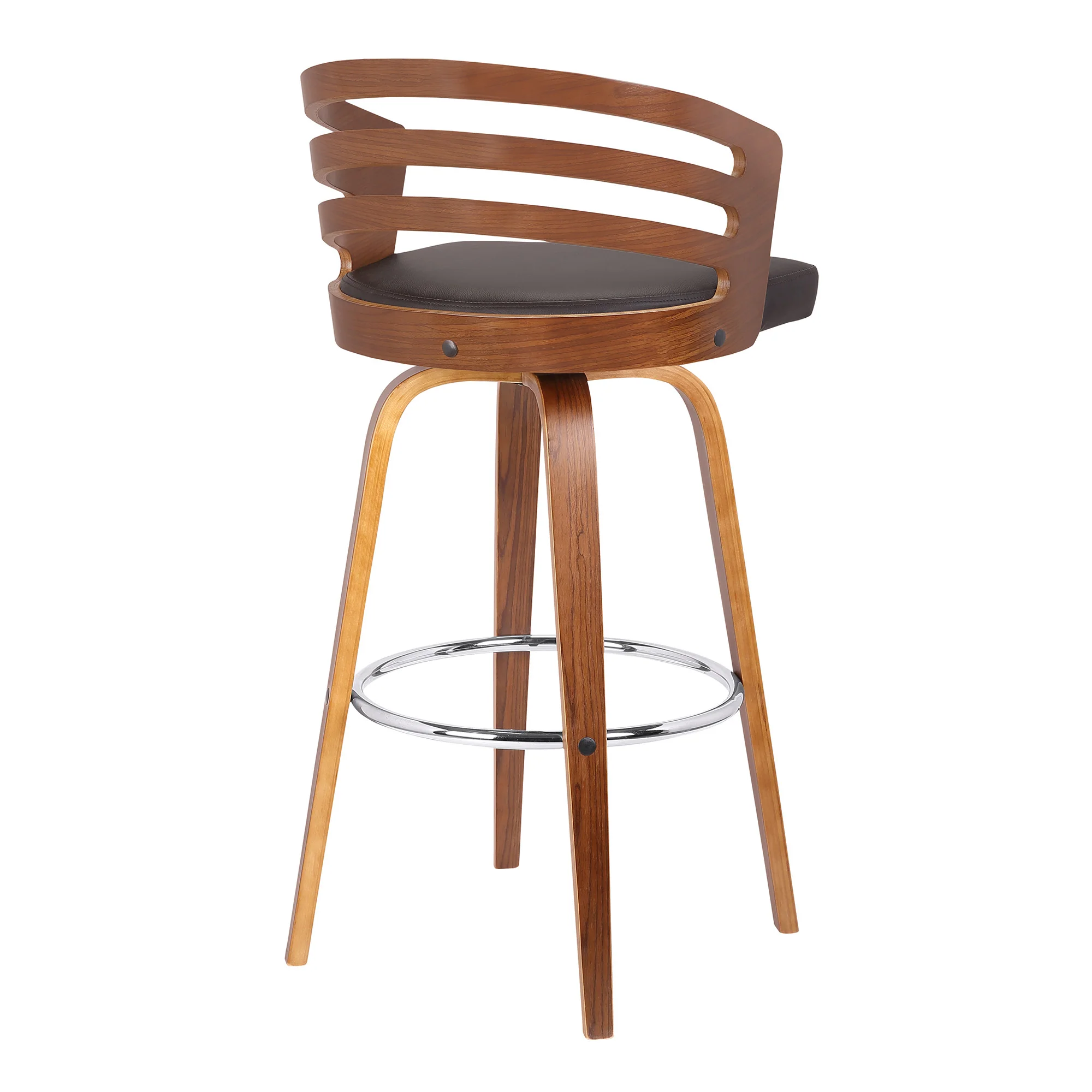 30” Brown Modern Faux Leather Swivel Bar Stool By Homeroots - Image 4