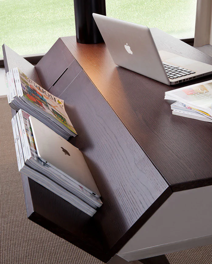30 Brown Oak and Grey Veneer and Stainless Steel Office Desk By Homeroots - Image 4