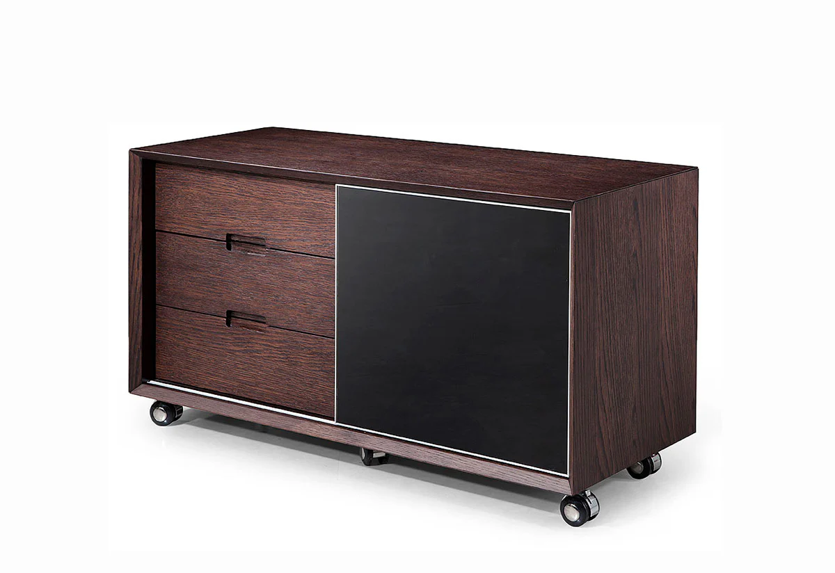30 Brown Oak and Grey Veneer MDF Glass and Stainless Steel Desk By Homeroots - Image 3