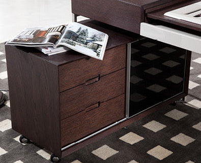30 Brown Oak and Grey Veneer MDF Glass and Stainless Steel Desk By Homeroots - Image 5