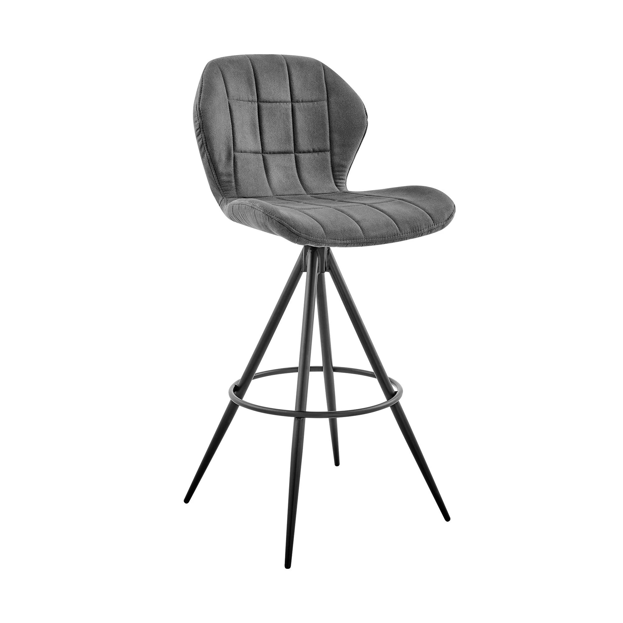 30" Charcoal Gray and Black Microfiber Squared Channel Bar Stool By Homeroots - Image 2