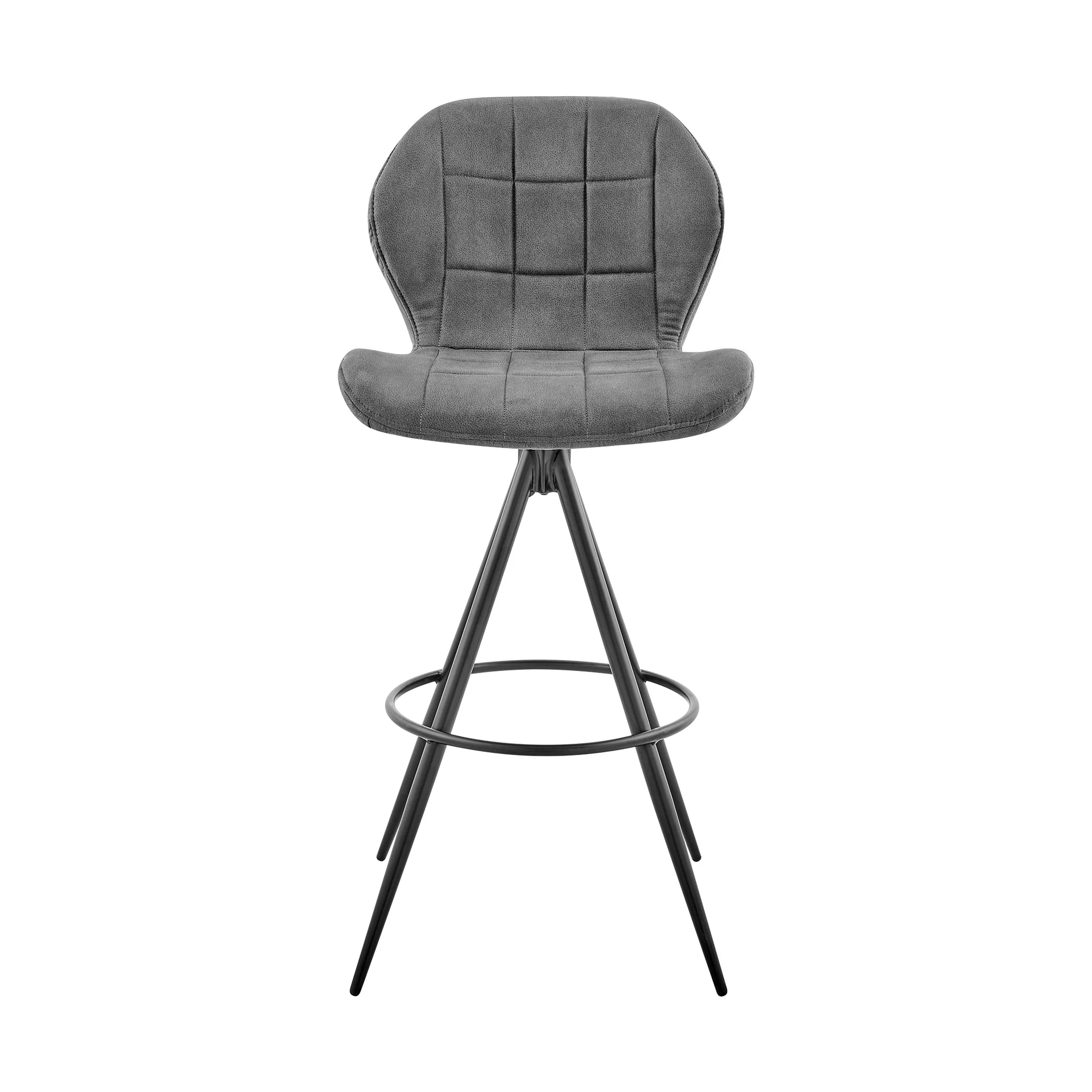 30" Charcoal Gray and Black Microfiber Squared Channel Bar Stool By Homeroots - Image 3