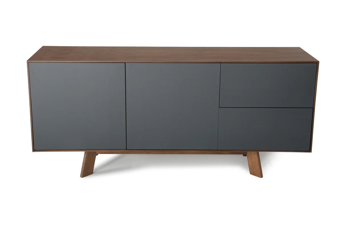 30' Charcoal Grey And Walnut Veneer Mdf And Metal Buffet By Homeroots - Image 2