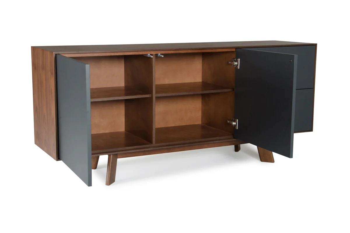 30' Charcoal Grey And Walnut Veneer Mdf And Metal Buffet By Homeroots - Image 3