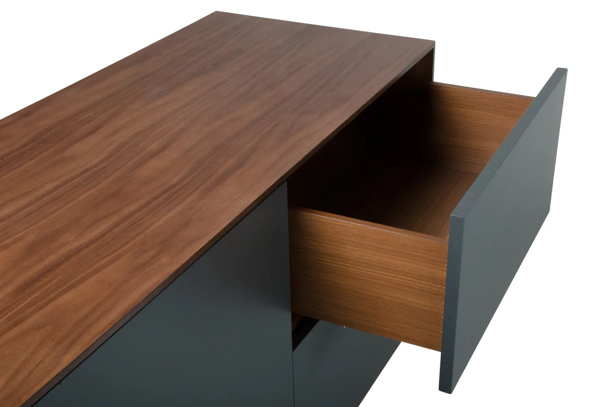30' Charcoal Grey And Walnut Veneer Mdf And Metal Buffet By Homeroots - Image 4