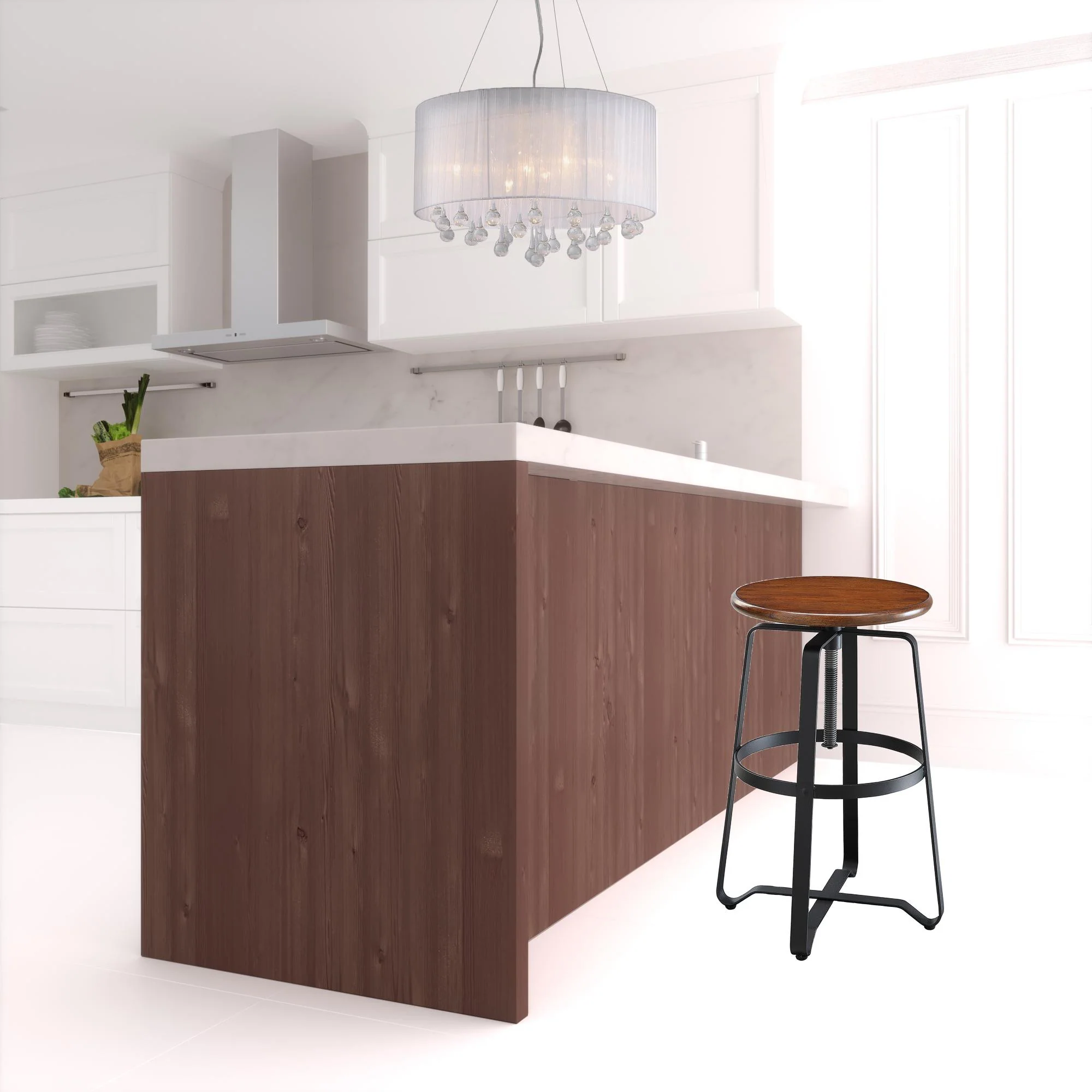 30" Chestnut Steel Swivel Backless Adjustable Height Bar Chair With Footrest By Homeroots - Image 2