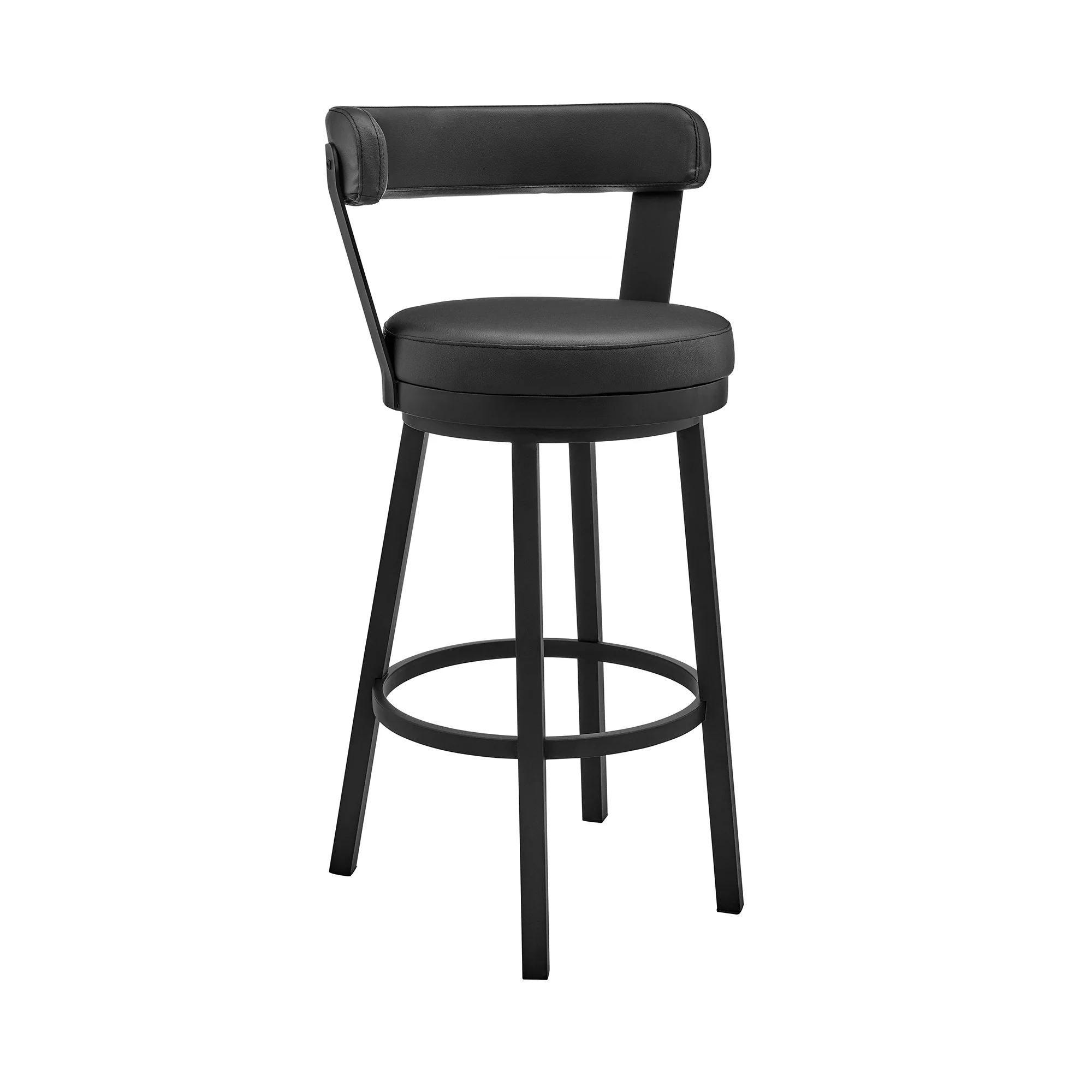30" Chic Black Faux Leather with Black Finish Swivel Bar Stool By Homeroots - Image 2