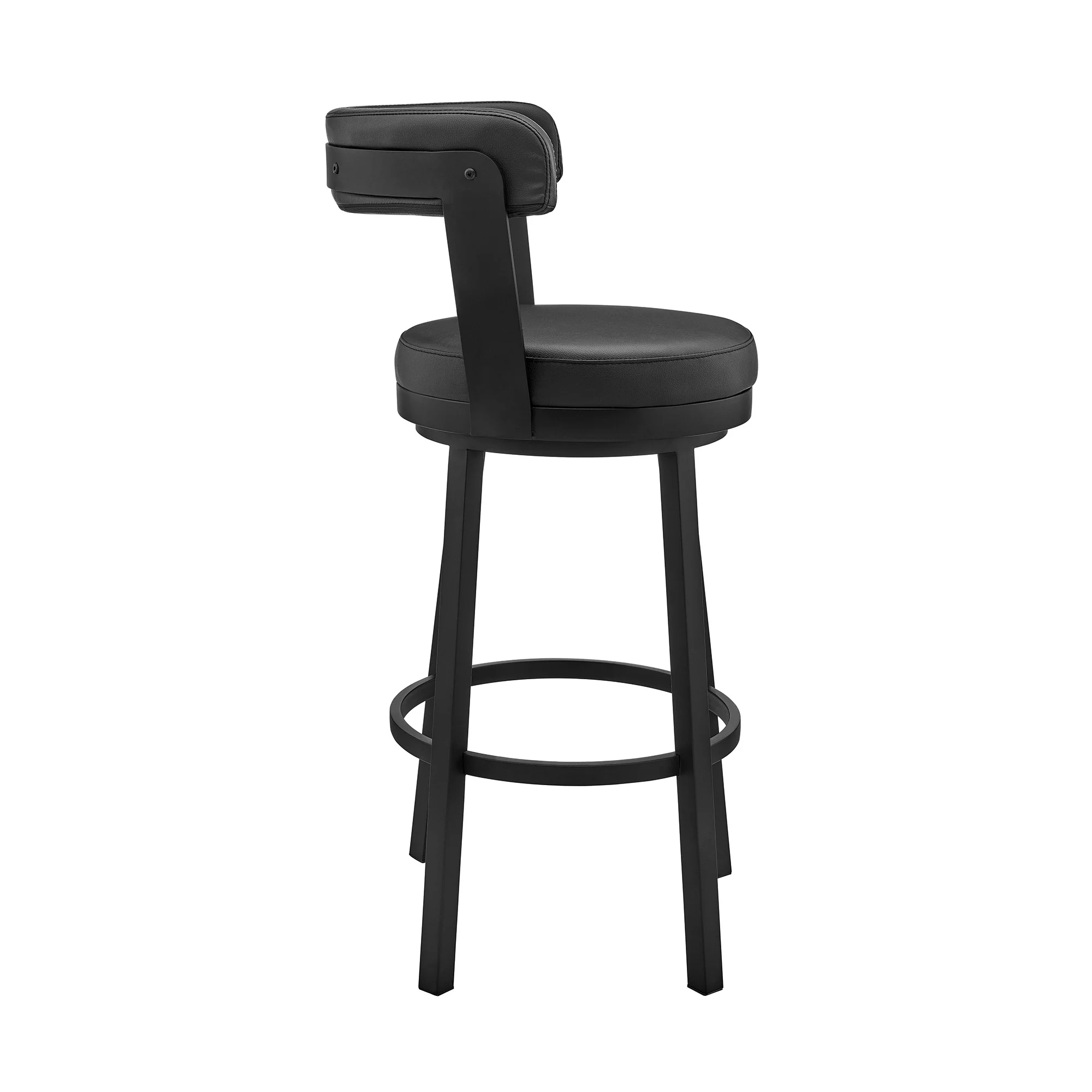 30" Chic Black Faux Leather with Black Finish Swivel Bar Stool By Homeroots - Image 4