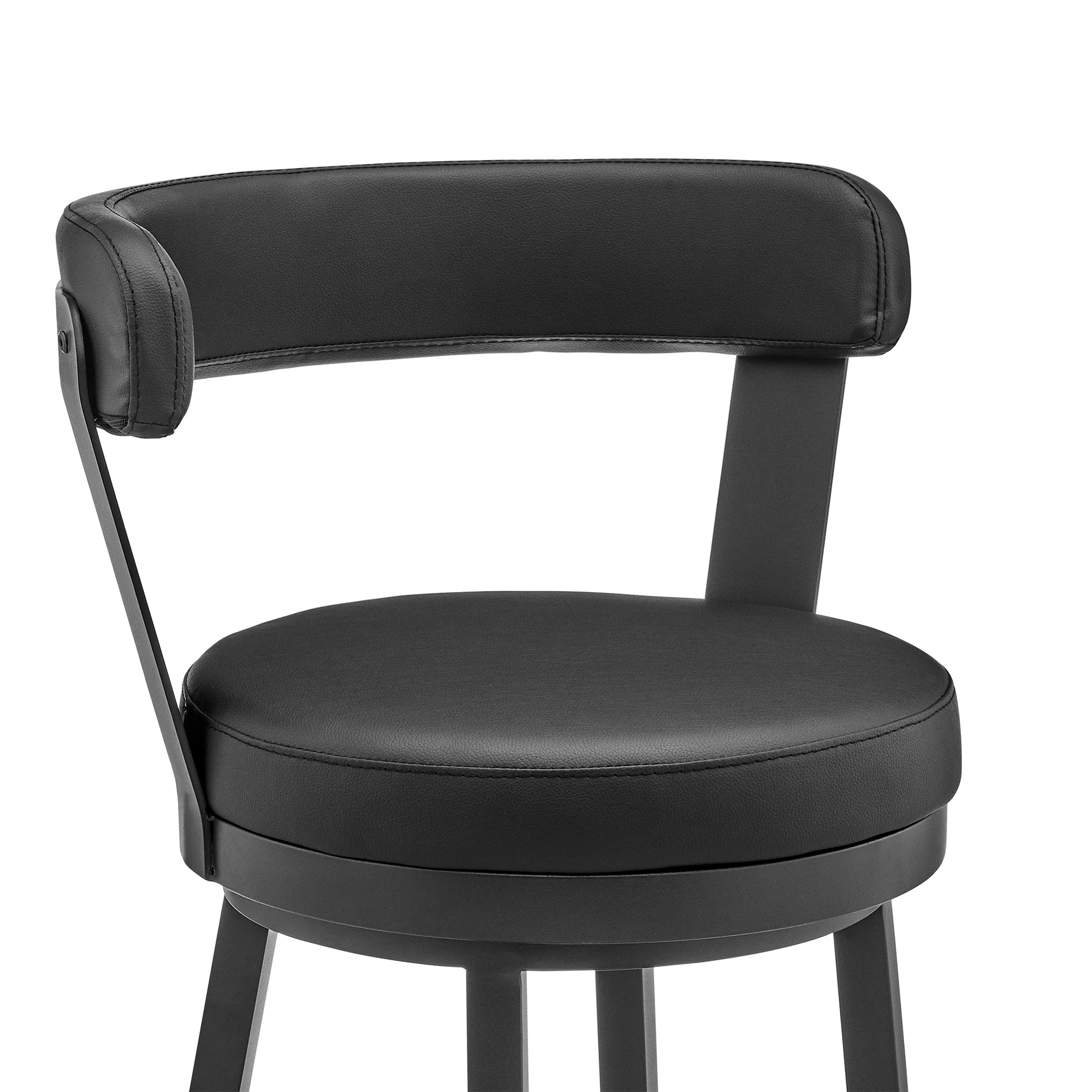 30" Chic Black Faux Leather with Black Finish Swivel Bar Stool By Homeroots - Image 7