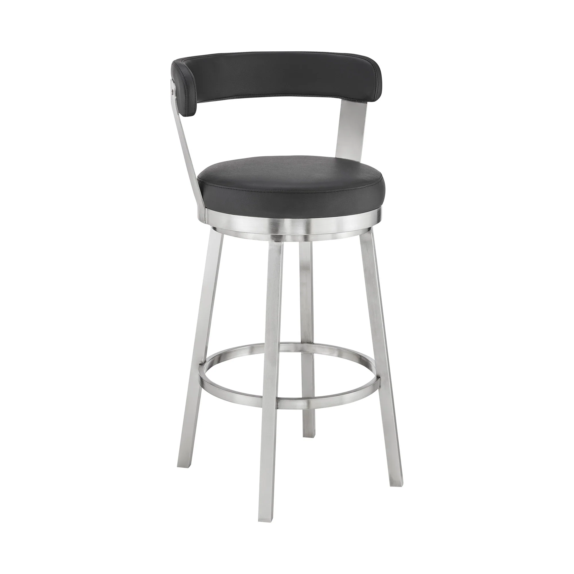 30" Chic Black Faux Leather with Stainless Steel Finish Swivel Bar Stool By Homeroots - Image 2