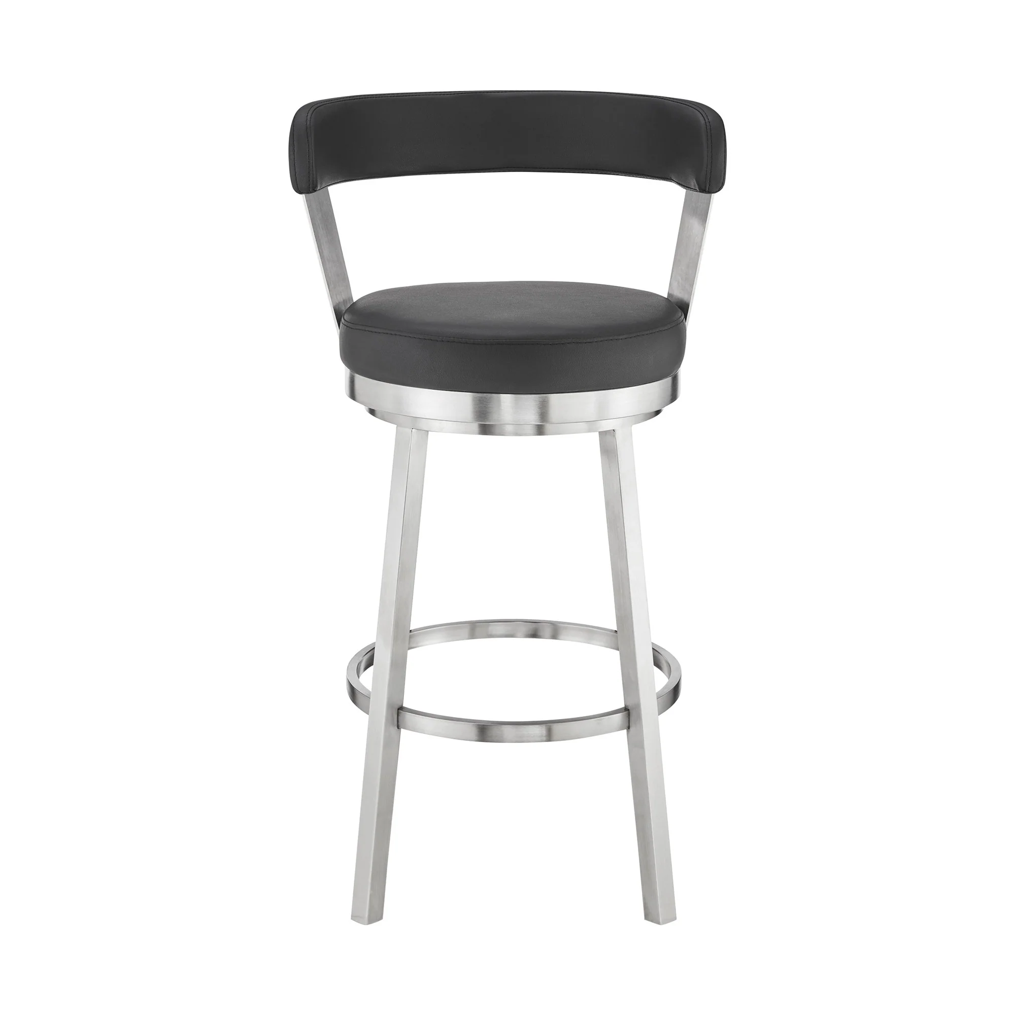 30" Chic Black Faux Leather with Stainless Steel Finish Swivel Bar Stool By Homeroots - Image 3