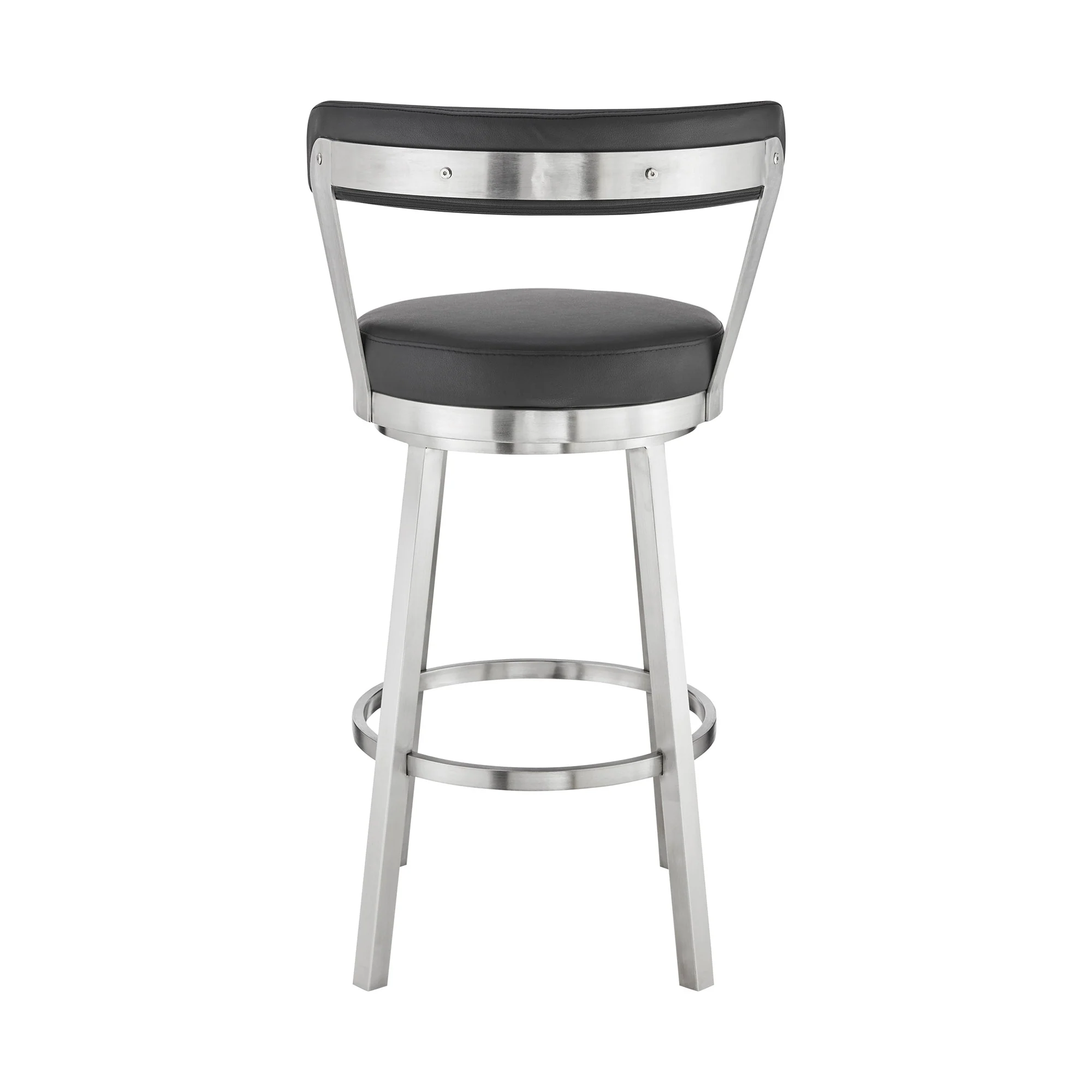 30" Chic Black Faux Leather with Stainless Steel Finish Swivel Bar Stool By Homeroots - Image 6