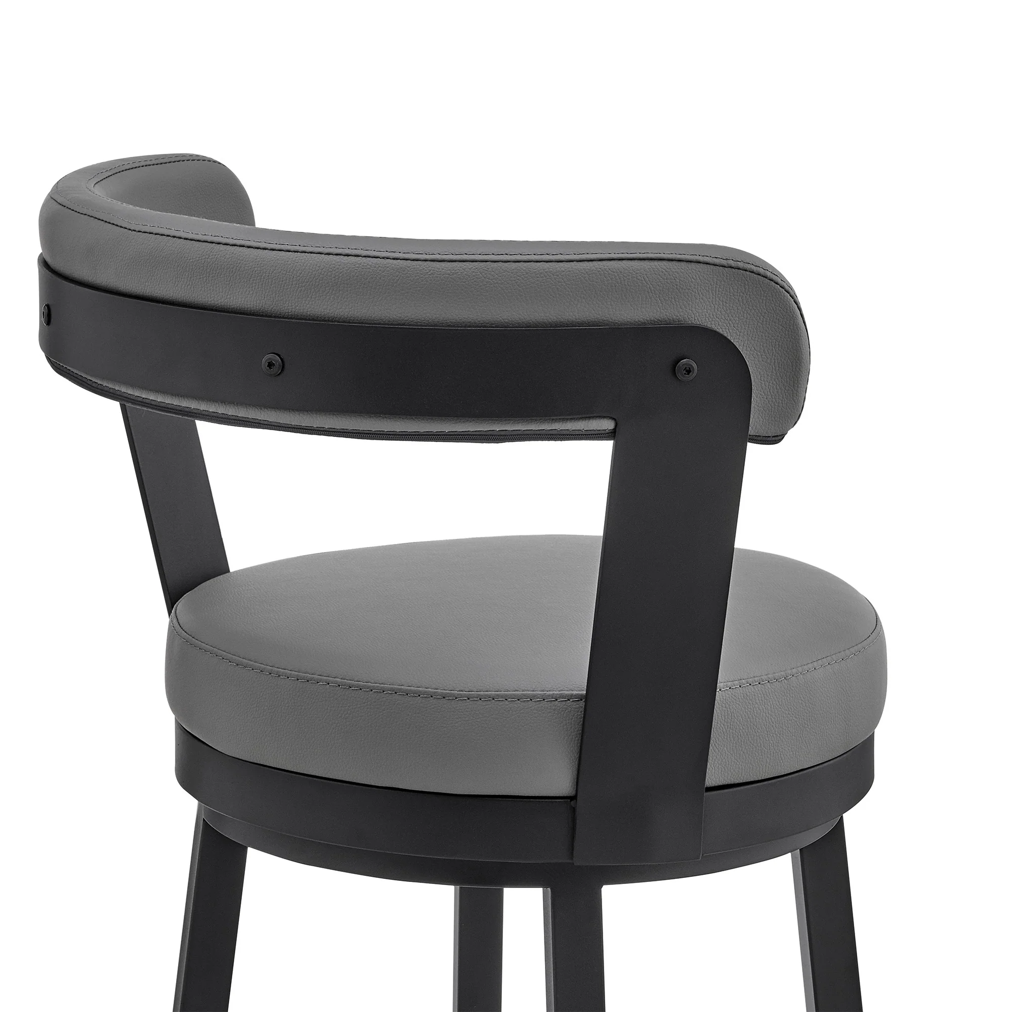 30" Chic Grey Faux Leather with Black Finish Swivel Bar Stool By Homeroots - Image 8
