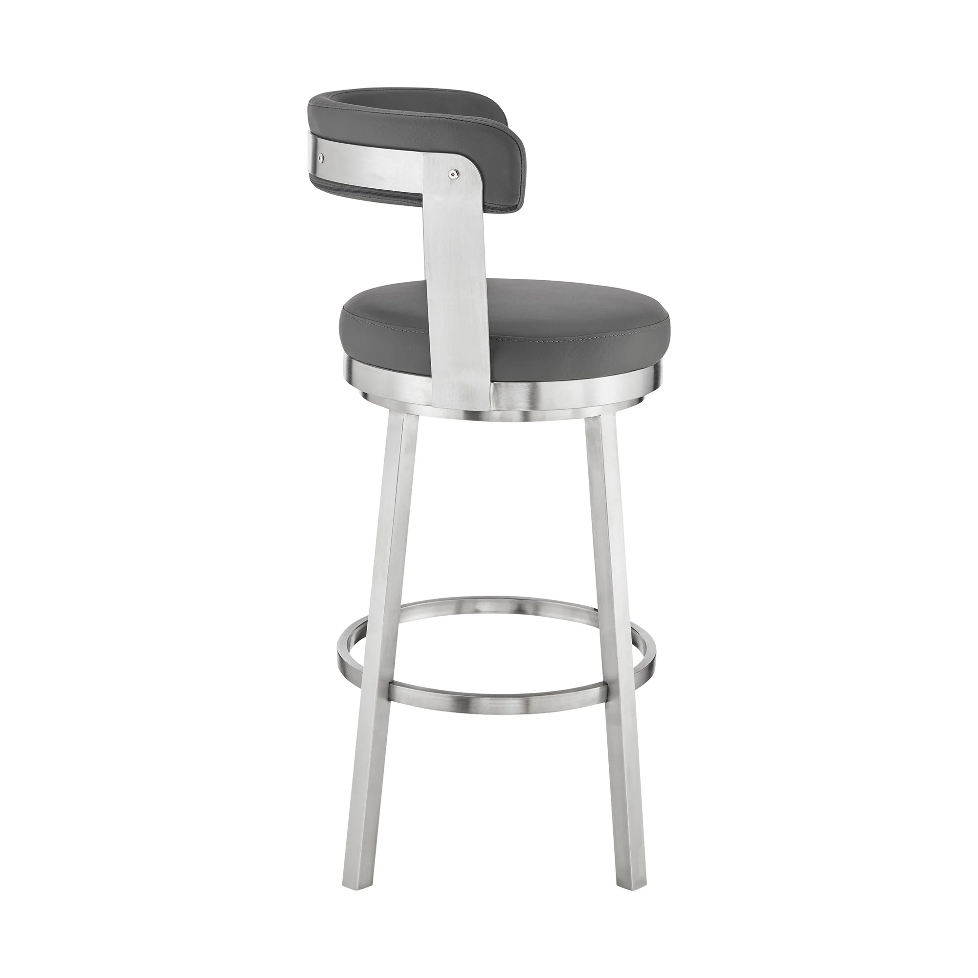 30" Chic Grey Faux Leather with Stainless Steel Finish Swivel Bar Stool By Homeroots - Image 3
