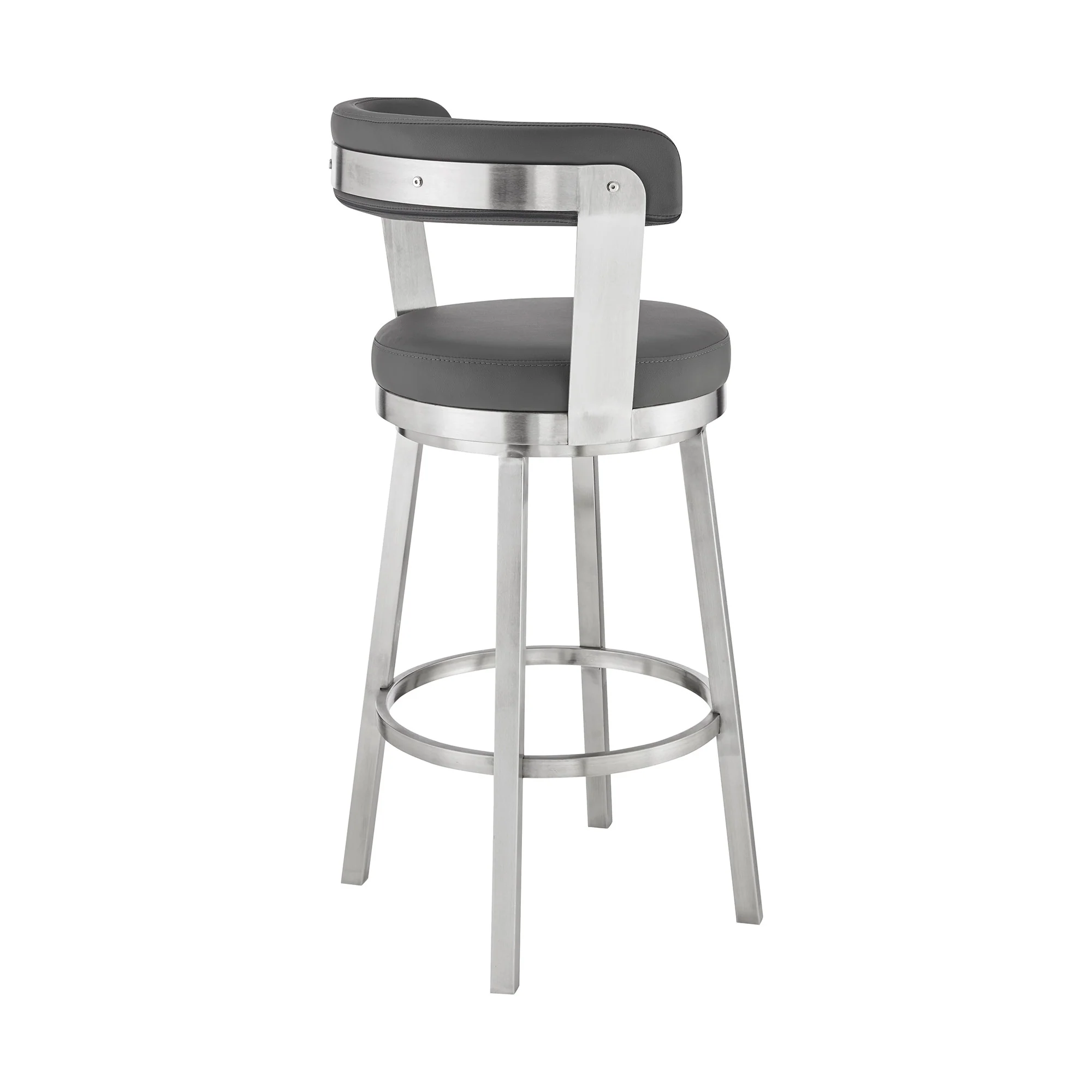 30" Chic Grey Faux Leather with Stainless Steel Finish Swivel Bar Stool By Homeroots - Image 4