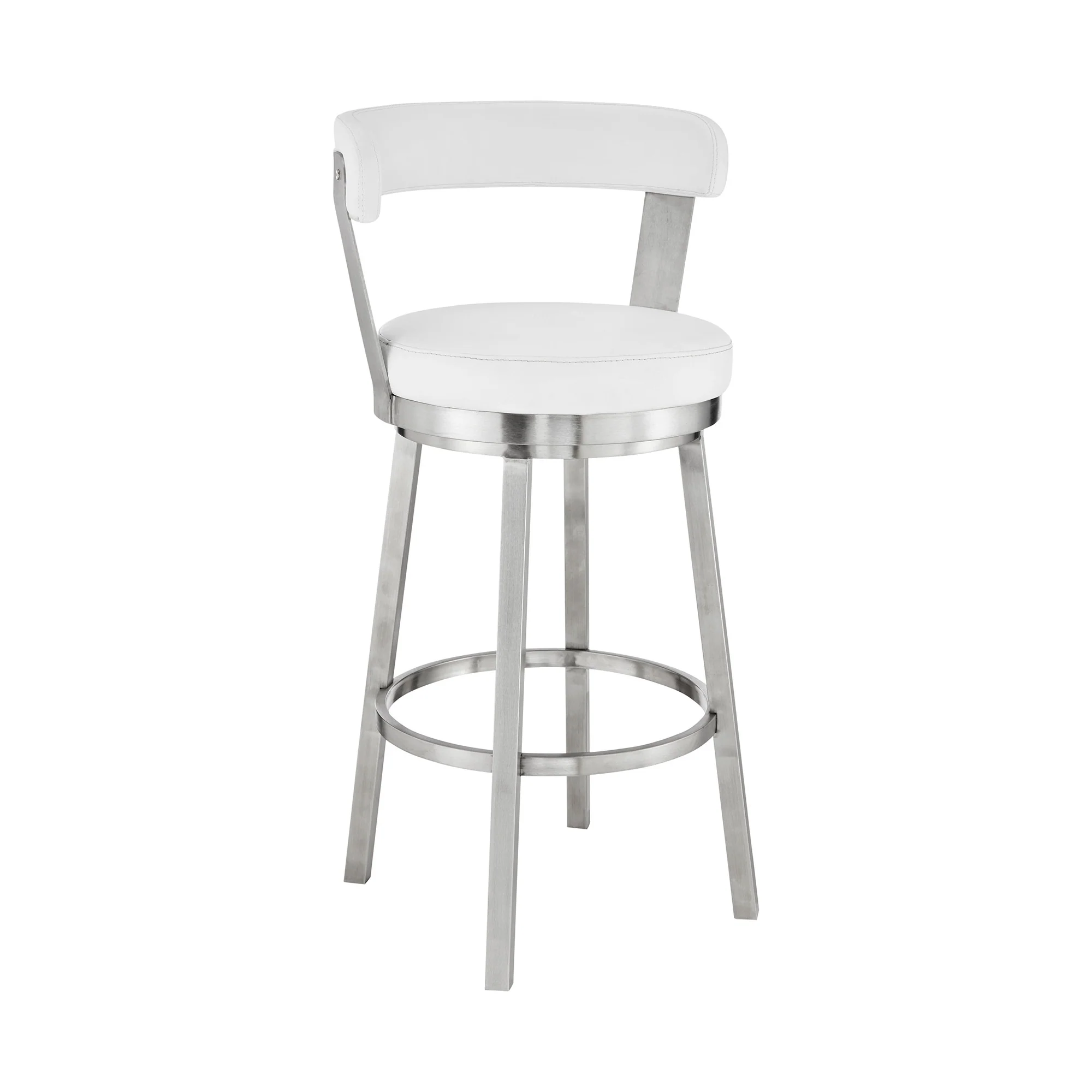 30" Chic White Faux Leather with Stainless Steel Finish Swivel Bar Stool By Homeroots - Image 2