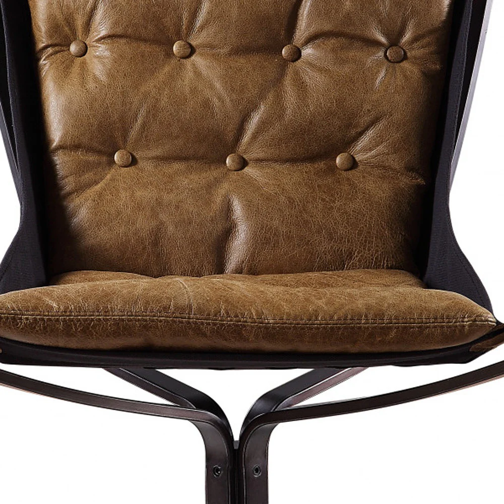 30" Coffee Top Grain Leather And Steel Solid Color Lounge Chair By Homeroots - Image 5