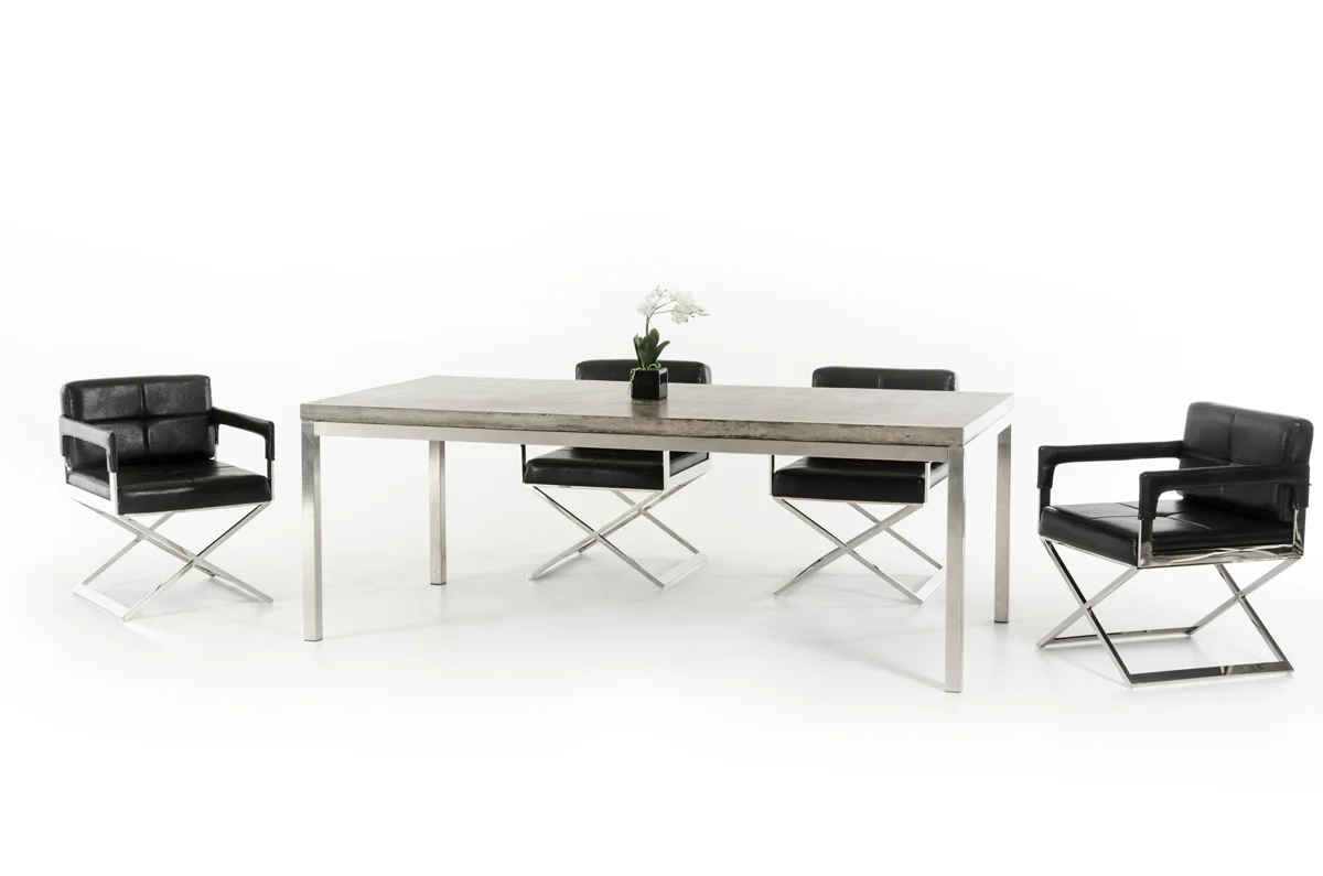 30' Concrete And Stainless Steel Dining Table By Homeroots - 283306 - Image 2