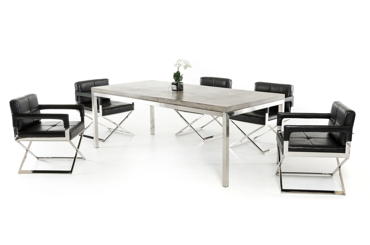 30' Concrete And Stainless Steel Dining Table By Homeroots - 283306 - Image 3