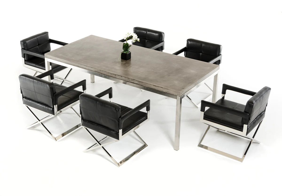 30' Concrete And Stainless Steel Dining Table By Homeroots - 283306 - Image 4