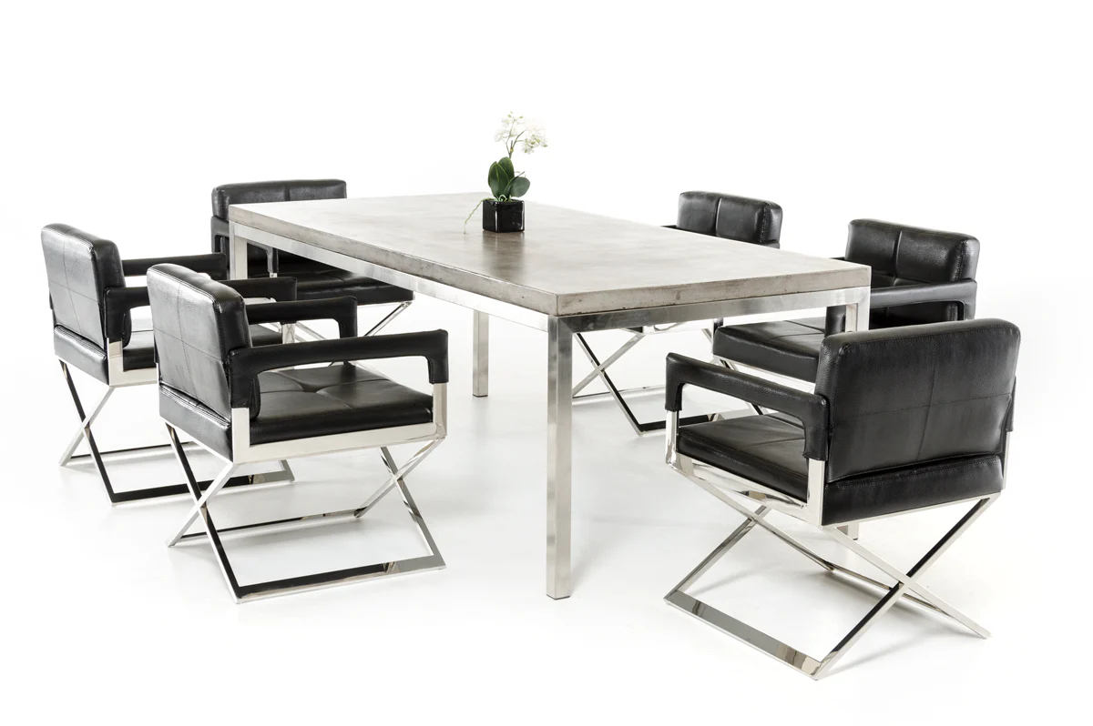 30' Concrete And Stainless Steel Dining Table By Homeroots - 283306 - Image 5