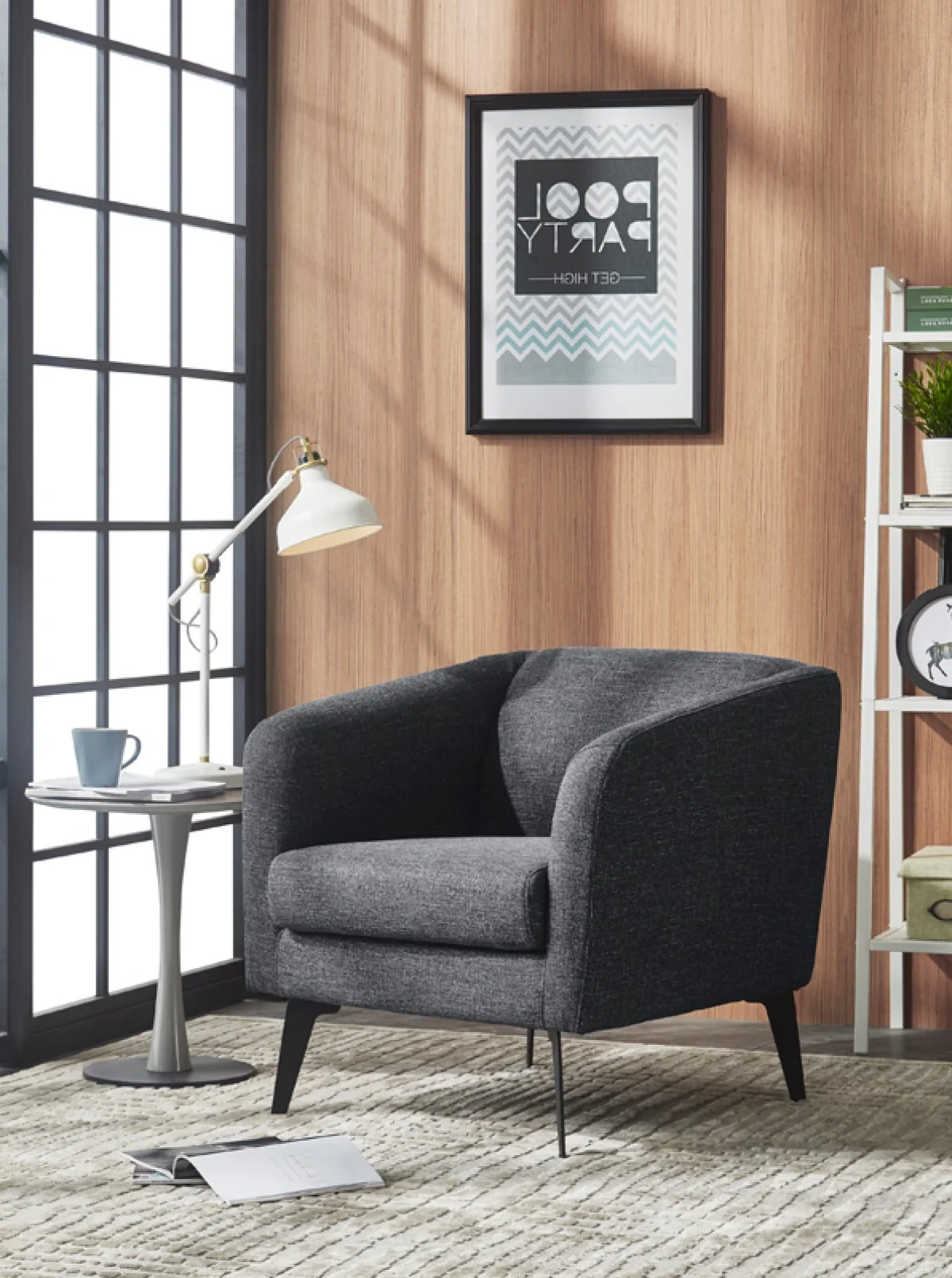 30" Contemporary Light Grey Fabric Curved Arm Accent Chair By Homeroots - Image 2