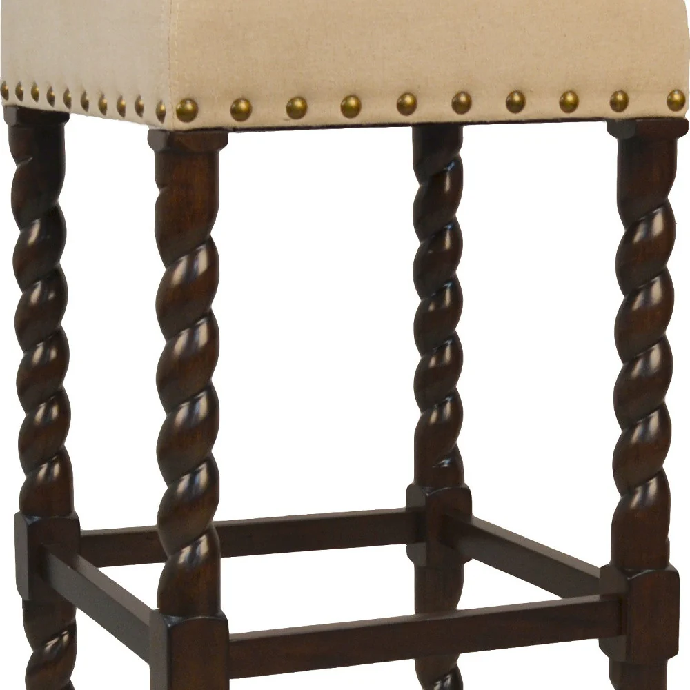 30" Cream And Espresso Backless Bar Height Chair With Footrest By Homeroots - Image 4