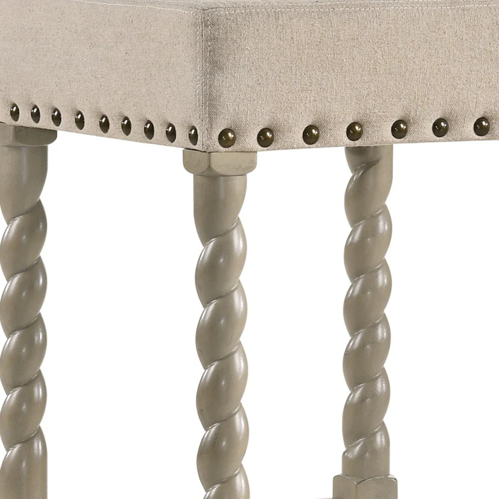30" Cream And Gray Backless Bar Height Chair With Footrest By Homeroots - Image 3