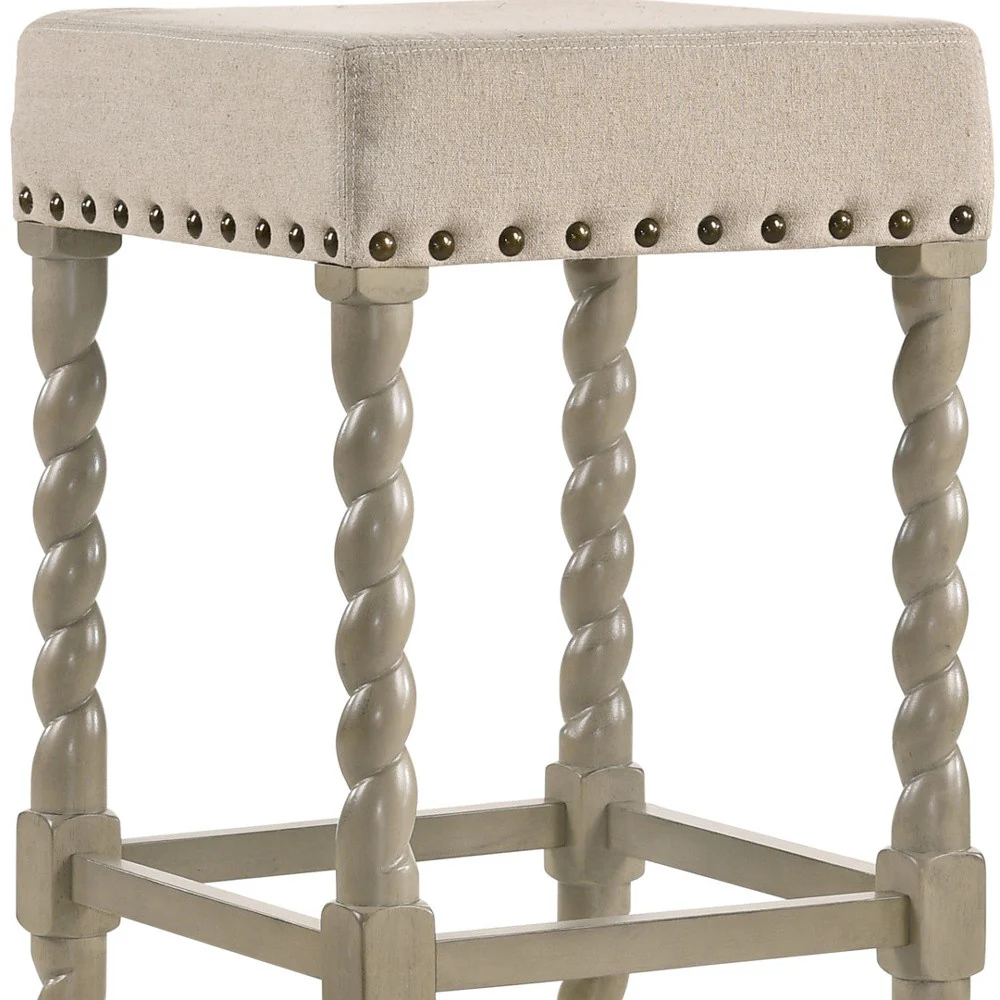 30" Cream And Gray Backless Bar Height Chair With Footrest By Homeroots - Image 4