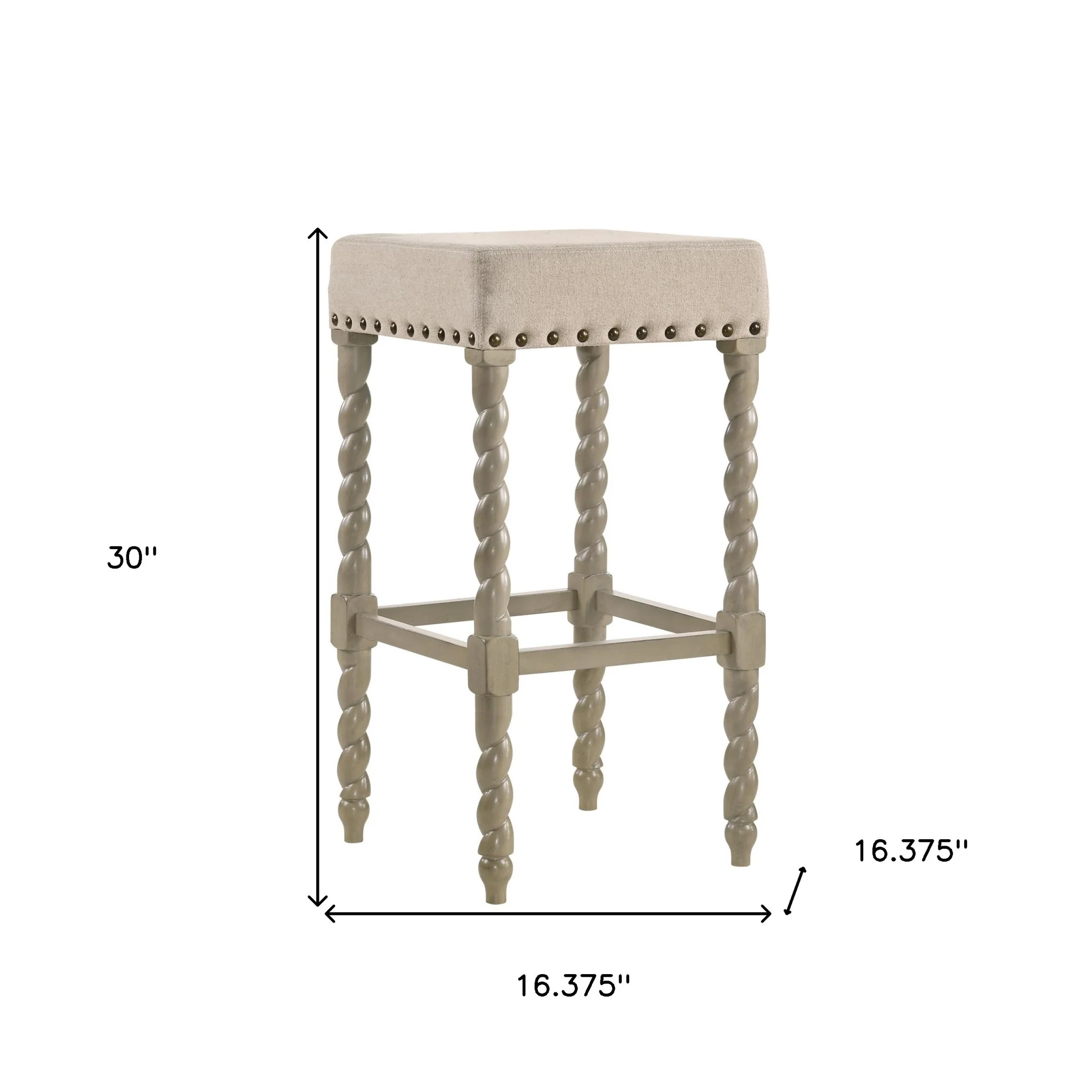 30" Cream And Gray Backless Bar Height Chair With Footrest By Homeroots - Image 5